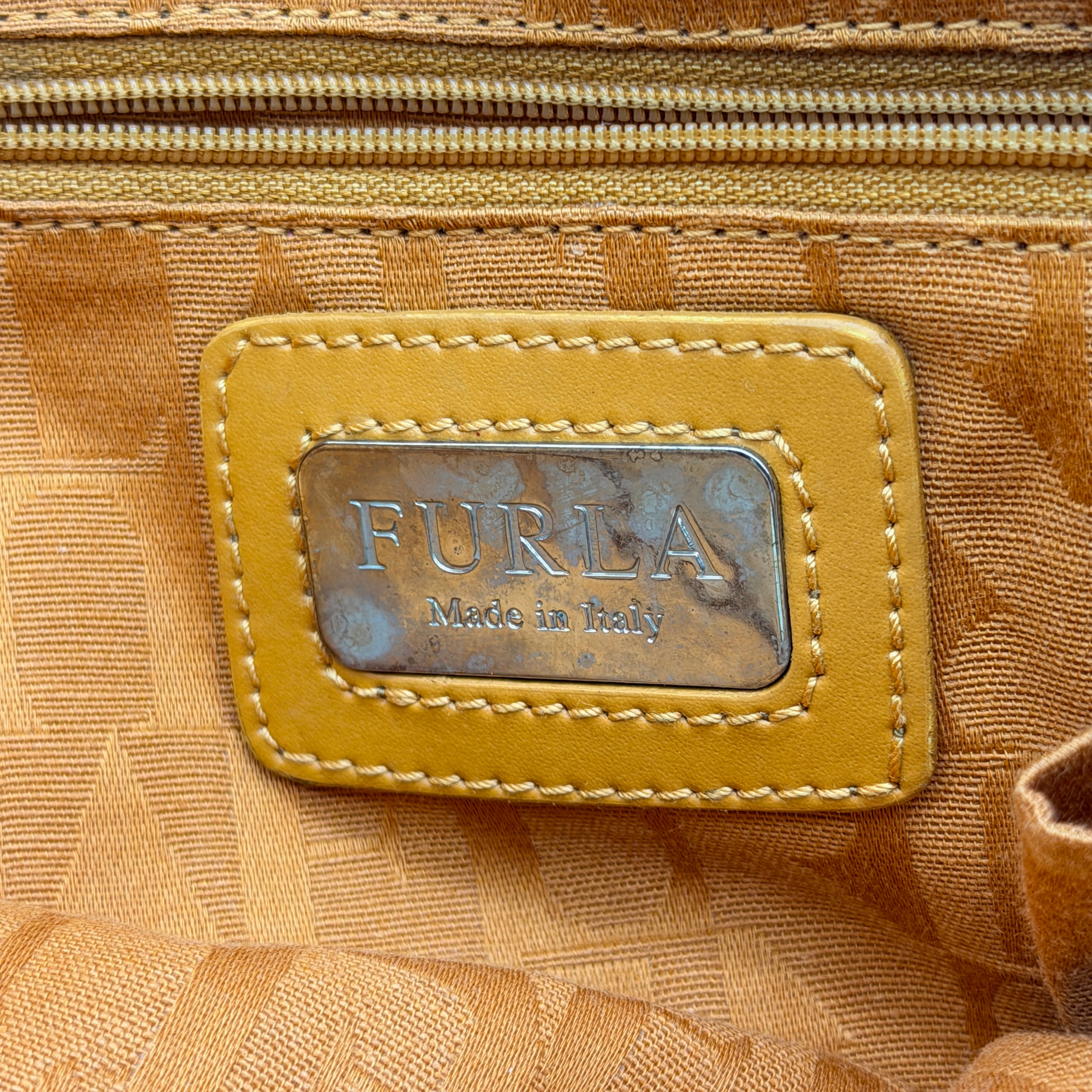 Furla Raffia Leather Tote Bag Tan