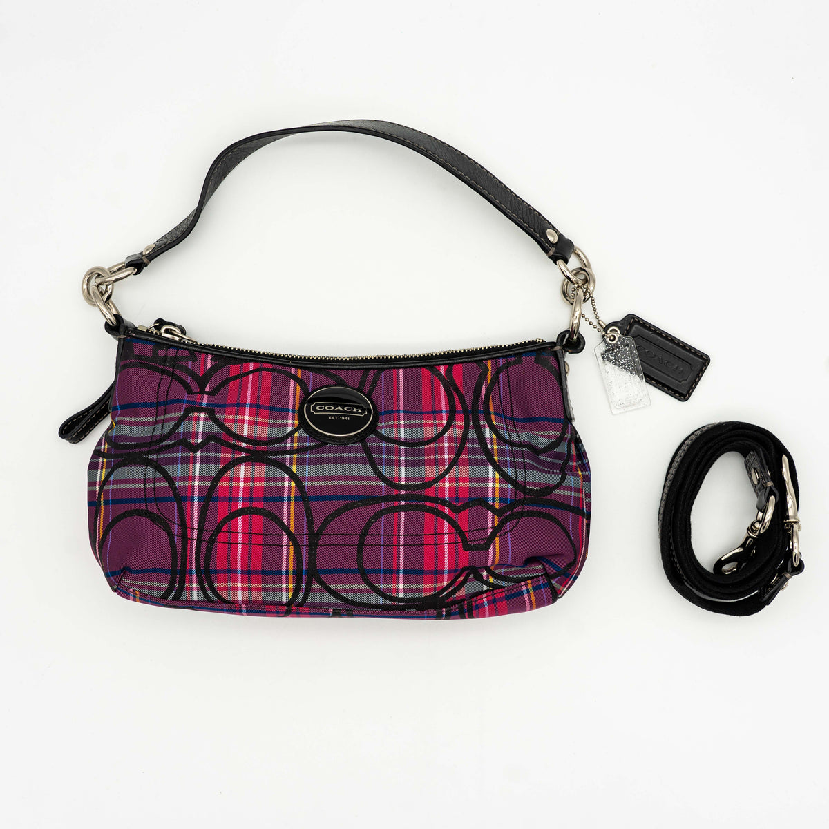 Coach 2Way Signature Poppy Tartan Shoulder Bag Multi