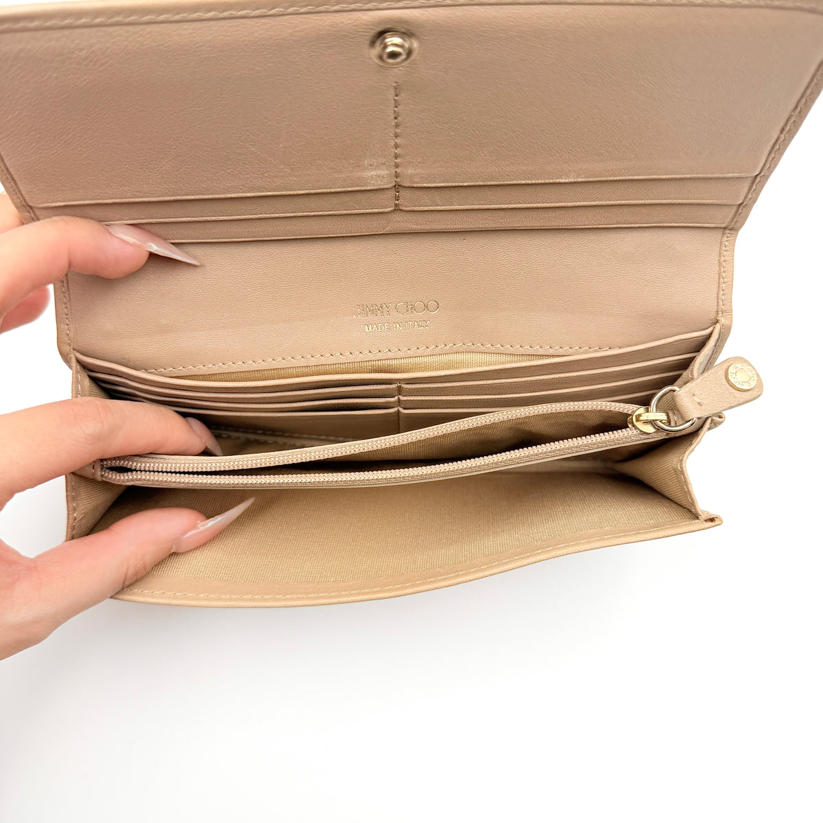 Jimmy Choo Nino Star Studded Long Wallet Beige