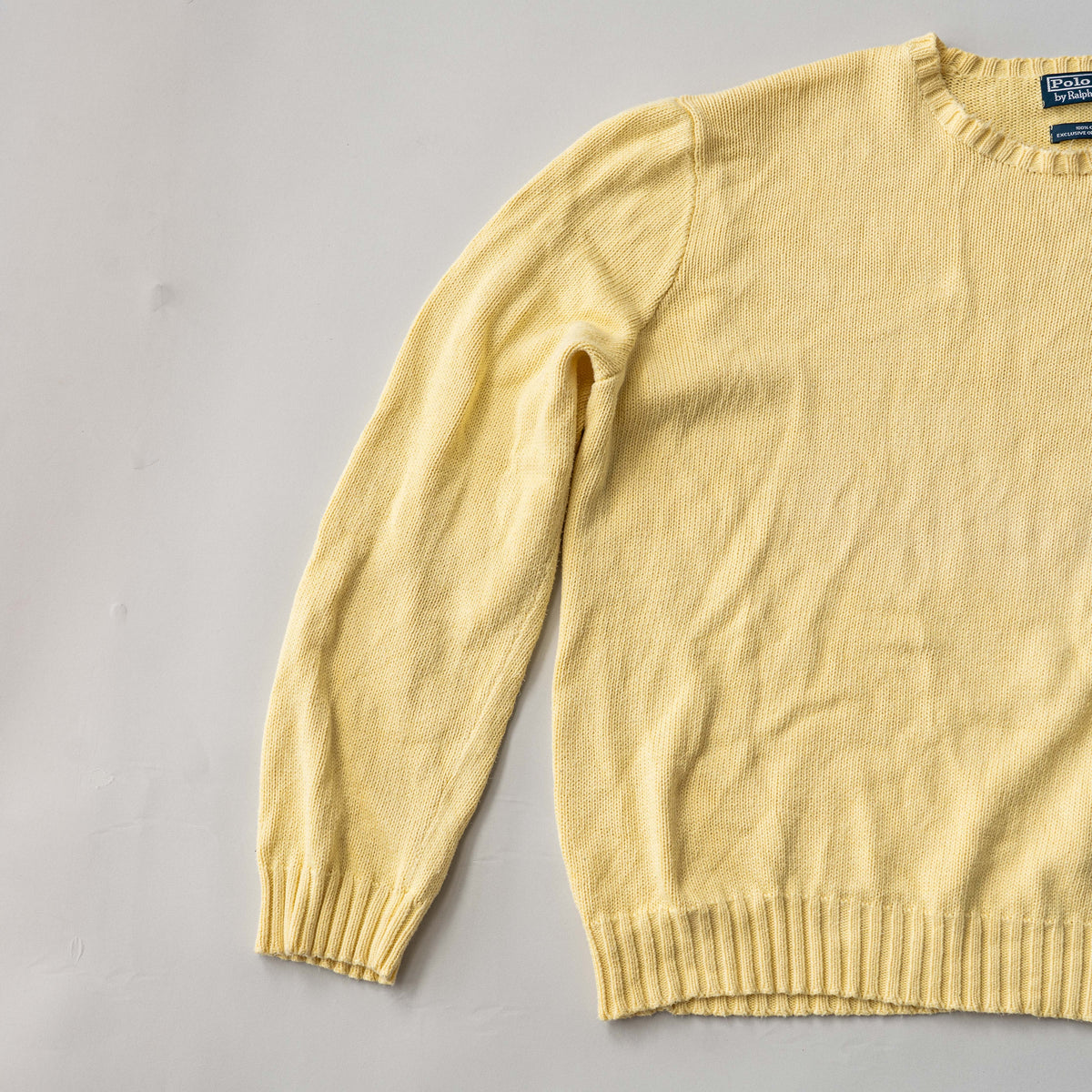 Polo Ralph Lauren yellow cotton knit crewneck sweater, XXL, with navy embroidered logo on the chest.