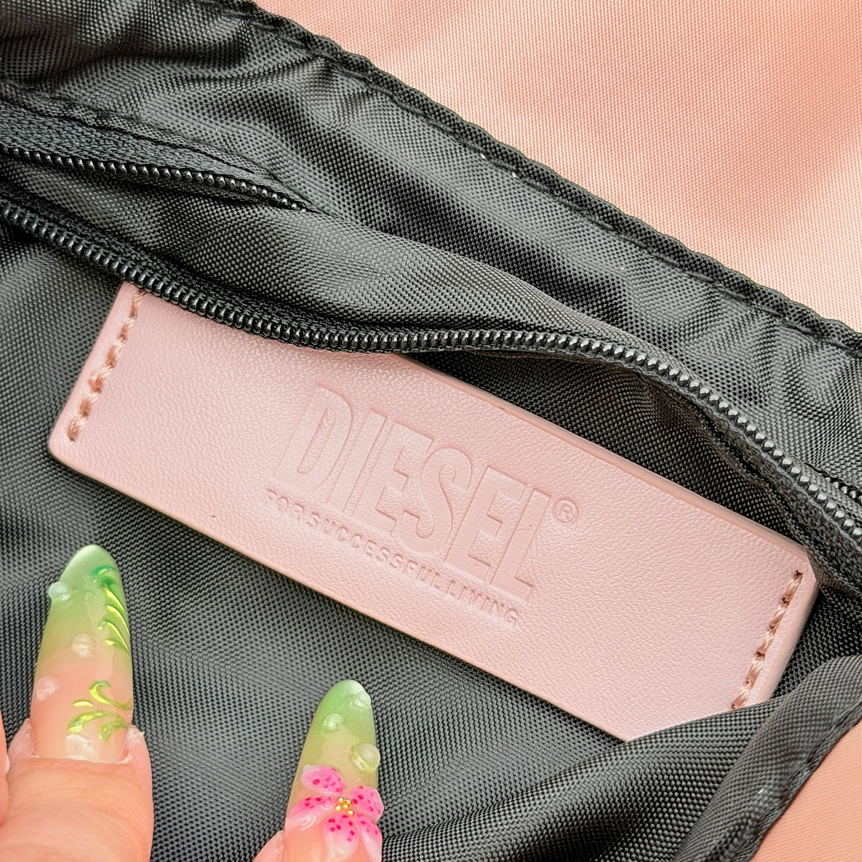 Diesel 2Way Embroidered Padded Shoulder Bag Pink