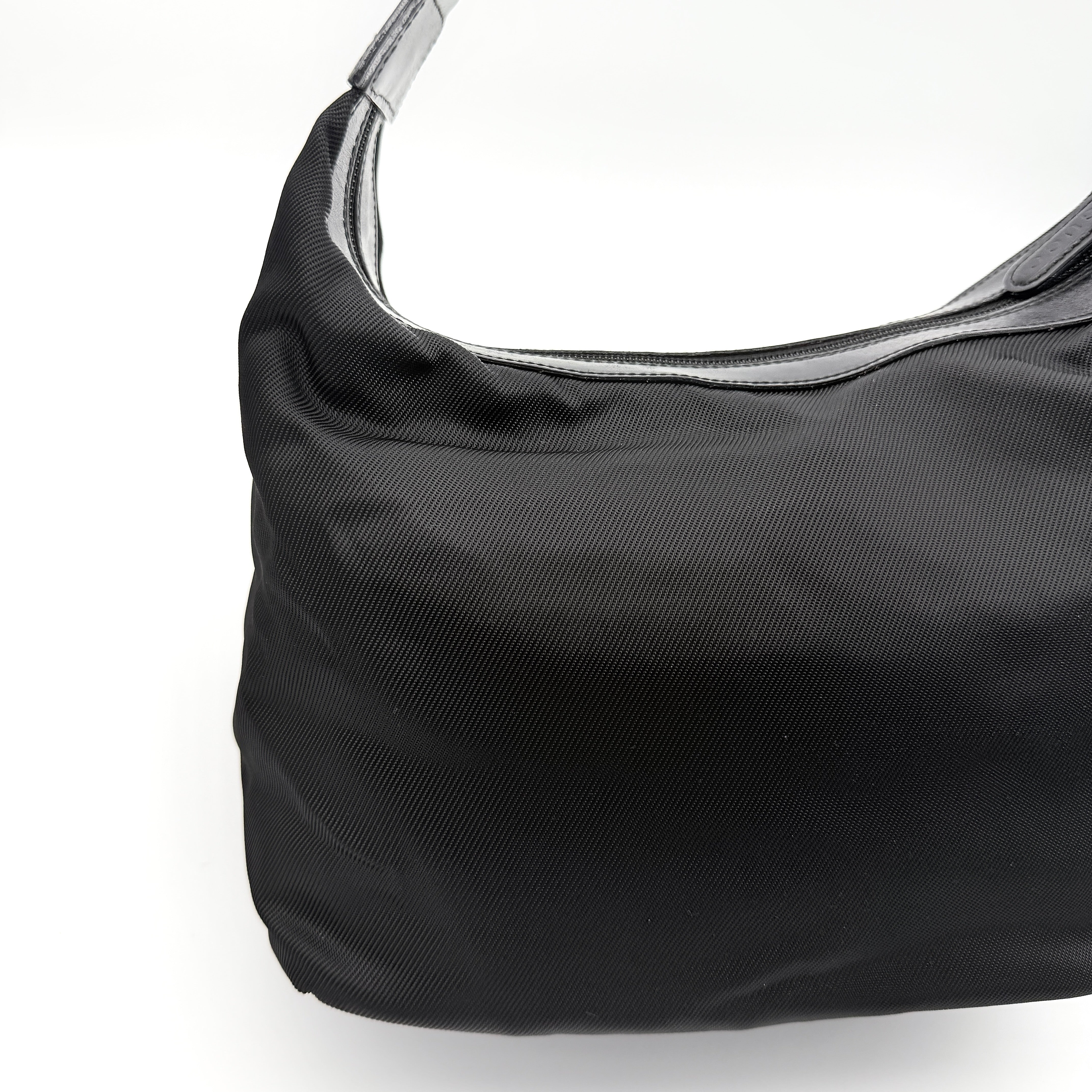 Gucci Nylon Bamboo Shoulder Bag Black