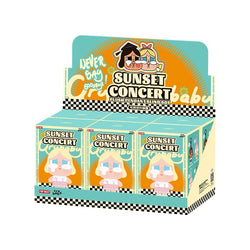 POP MART CRYBABY Sunset Concert Series plush keychain blind box, featuring soft pastel-colored emotional characters with tearful faces
