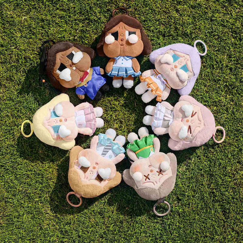 POP MART CRYBABY Sunset Concert Series plush keychain blind box, featuring soft pastel-colored emotional characters with tearful faces