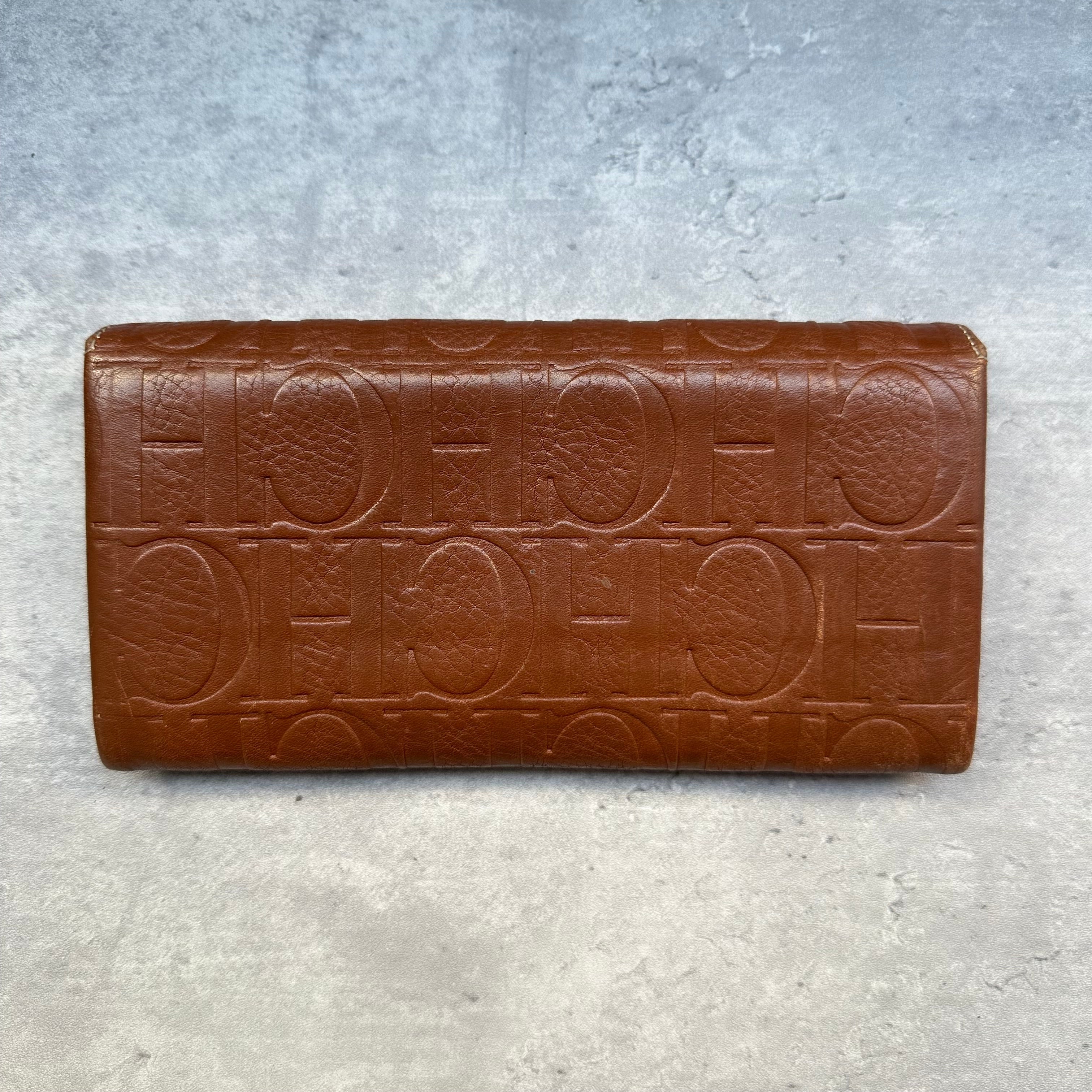 Carolina Herrera Embossed Leather Continental Wallet back view in brown pebbled leather
