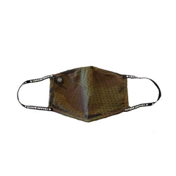 Chrome Hearts camouflage face mask with tonal plus cross pattern and black logo ear loops, includes original resealable packaging.