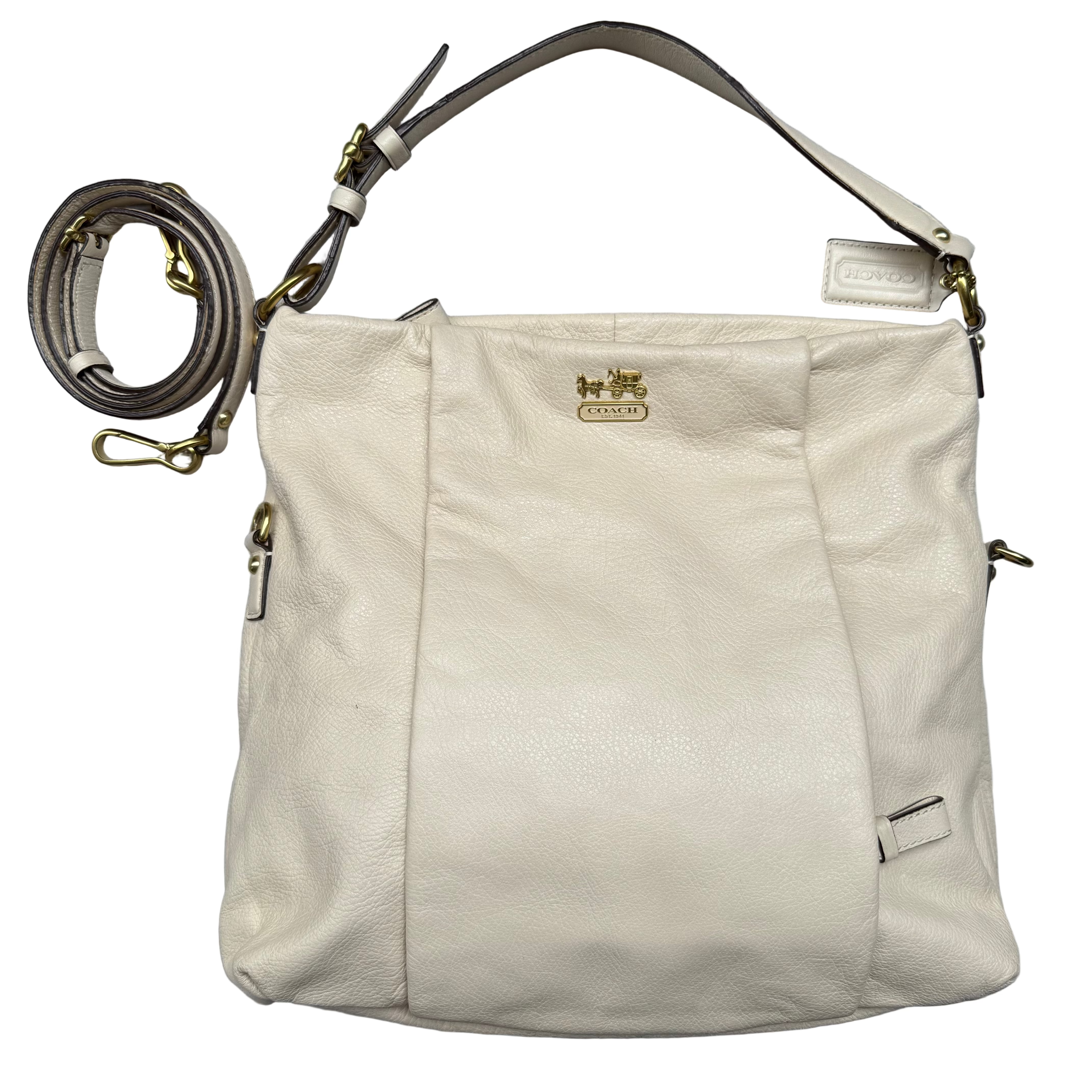 Coach 2Way Madison Isabelle Hobo Shoulder Bag in cream leather with gold-tone hardware and detachable strap.