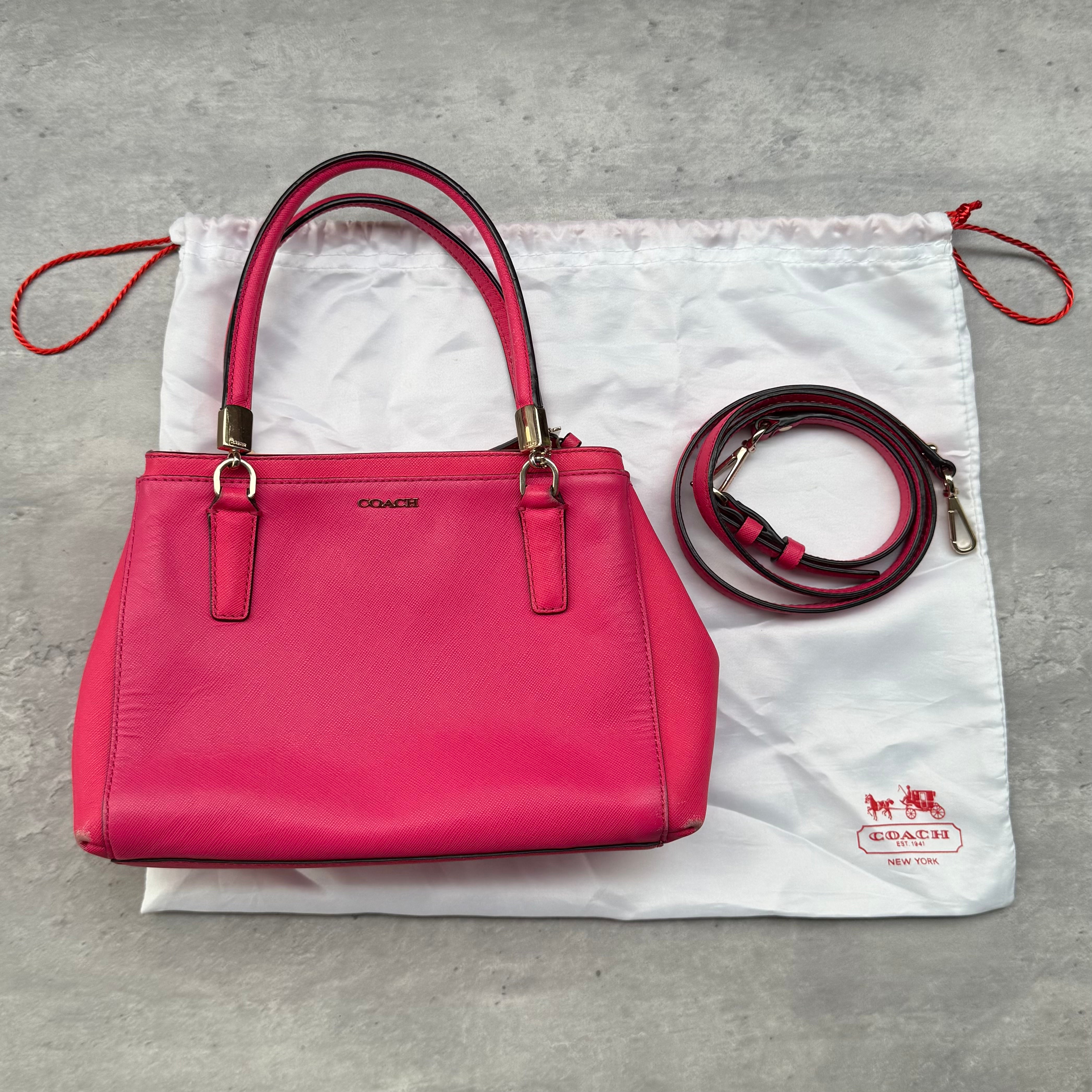 Coach 2Way Mini Christie Carryall Handbag in pink leather with gold-tone hardware and detachable strap.