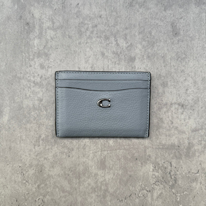 Coach Essential Cardholder Baby Blue in pebbled leather with silver-tone Coach C logo and card slots