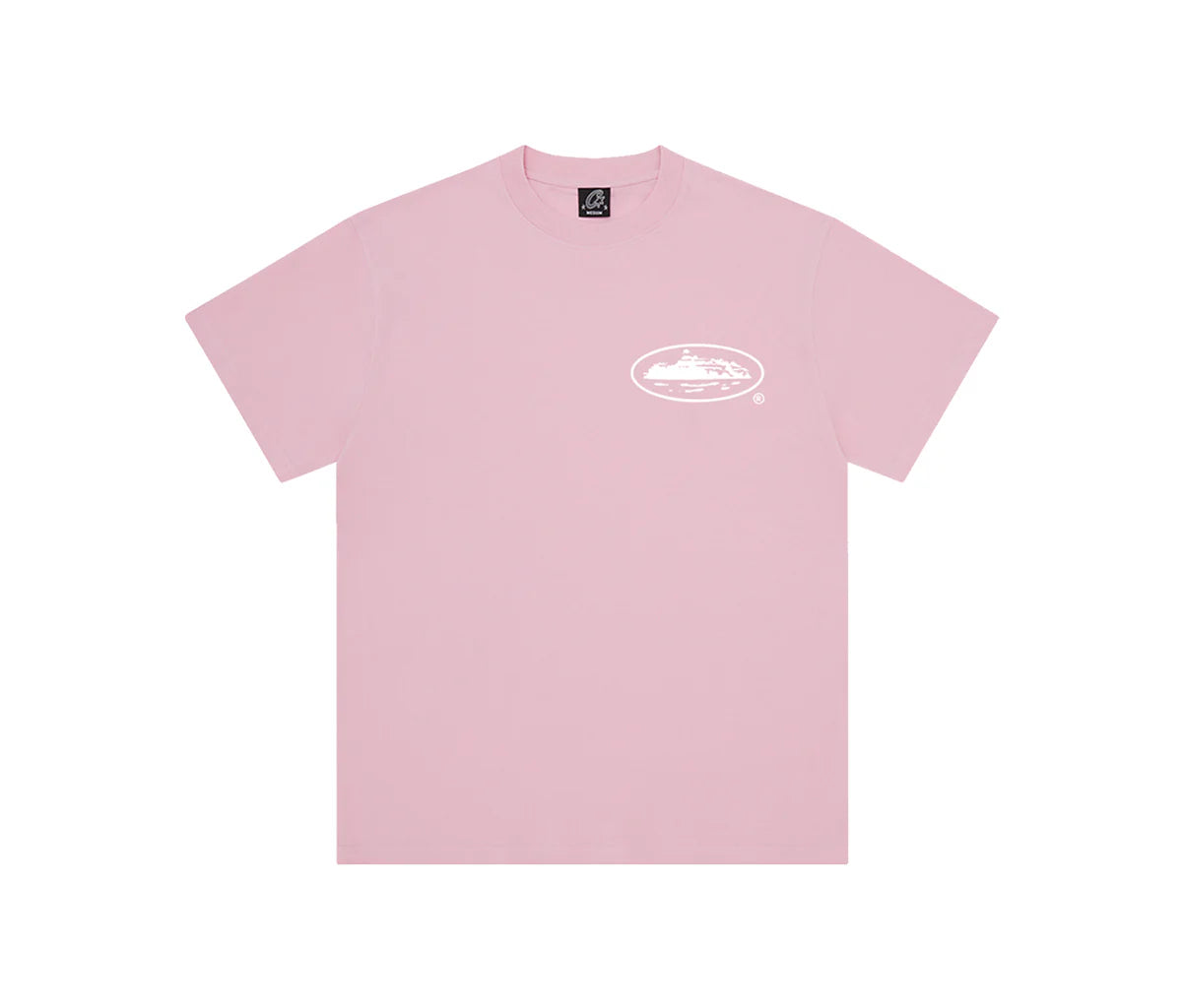 Corteiz OG Island Tee Baby Pink, heavyweight cotton T-shirt featuring white Alcatraz logo print on front and back.