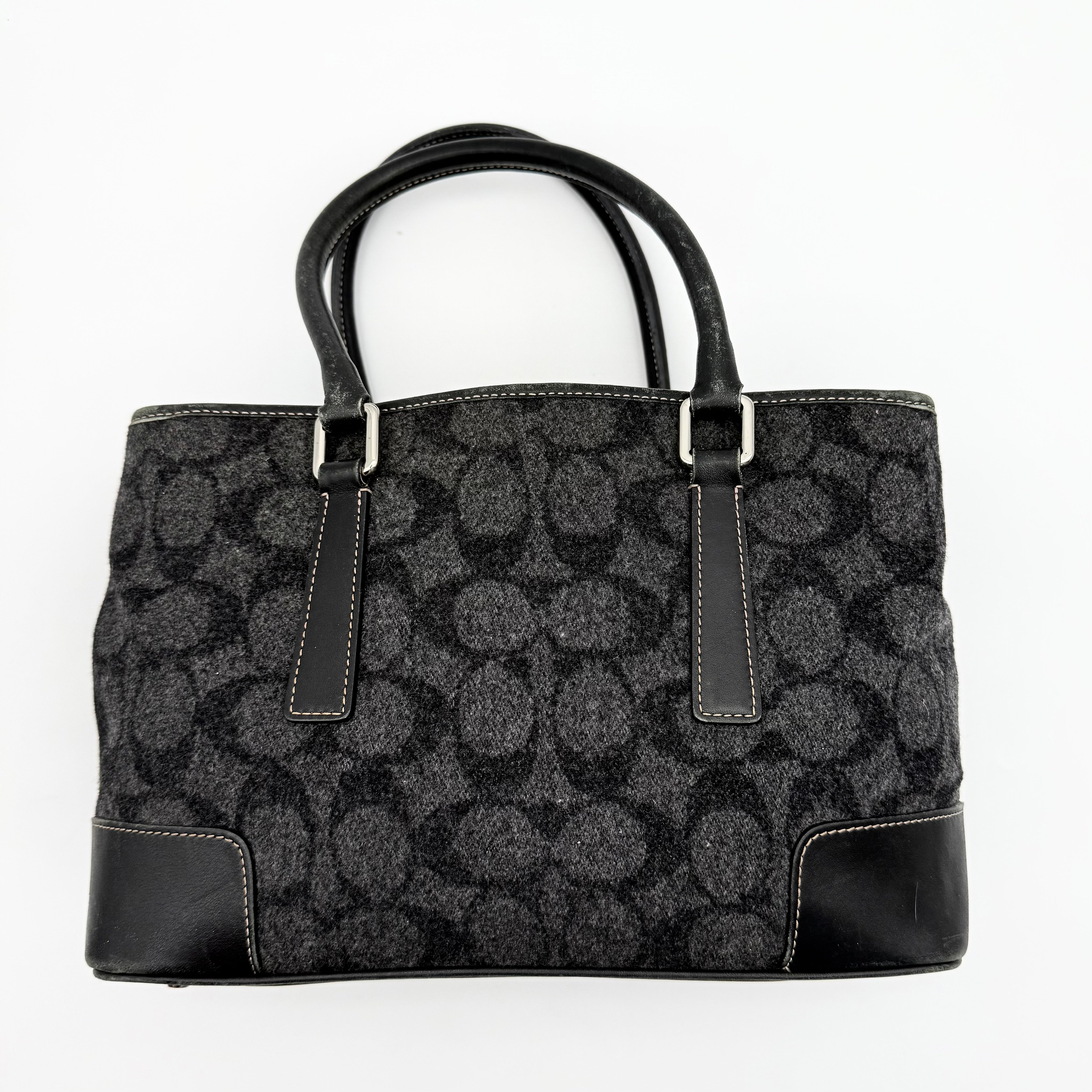 Coach Signature Canvas Wool Handbag Grey/Black