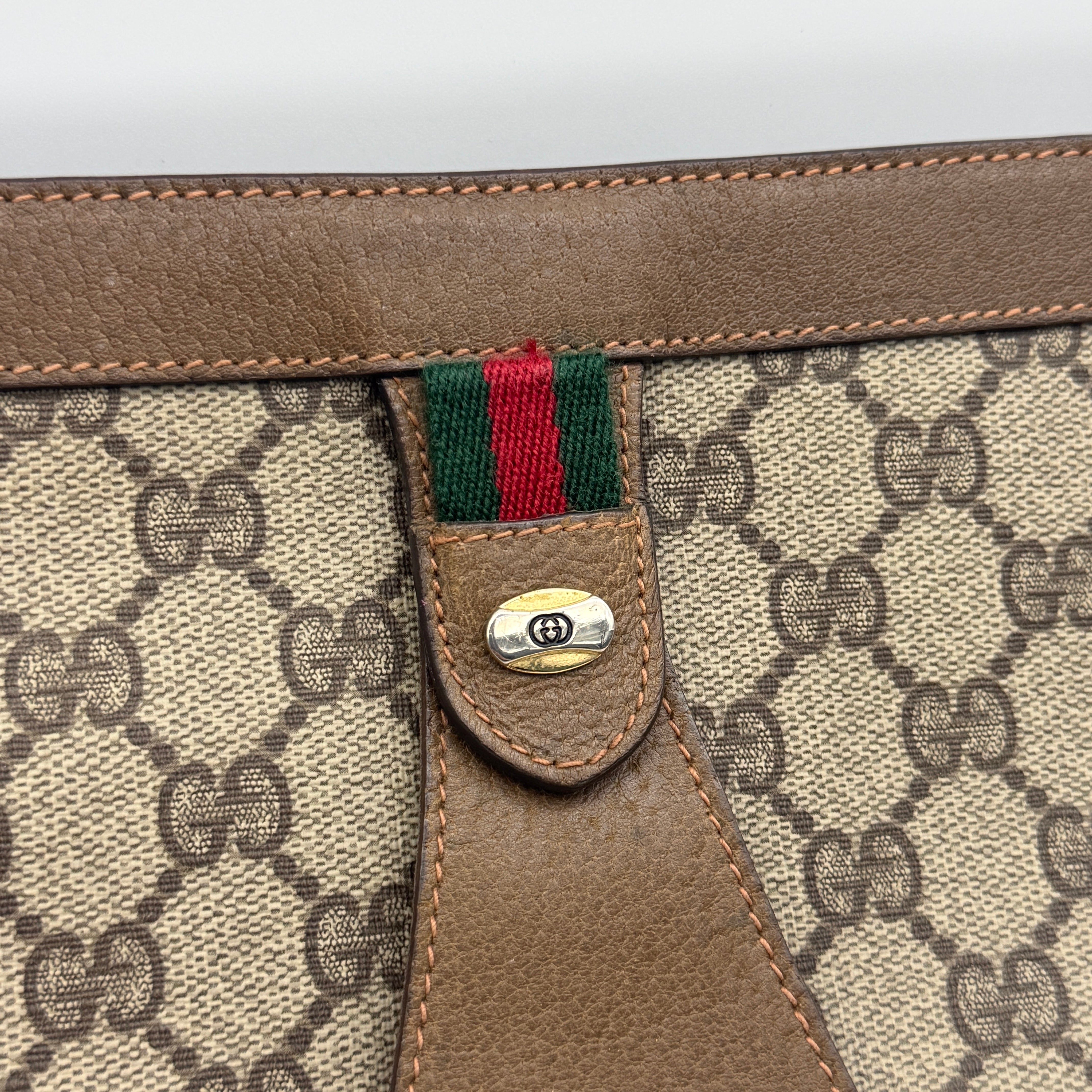 Gucci GG Supreme Web Sherry Line Clutch Bag Beige/Brown