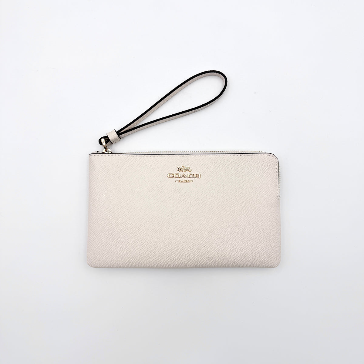 Coach Leather Corner Zip Wristlet Chalk White