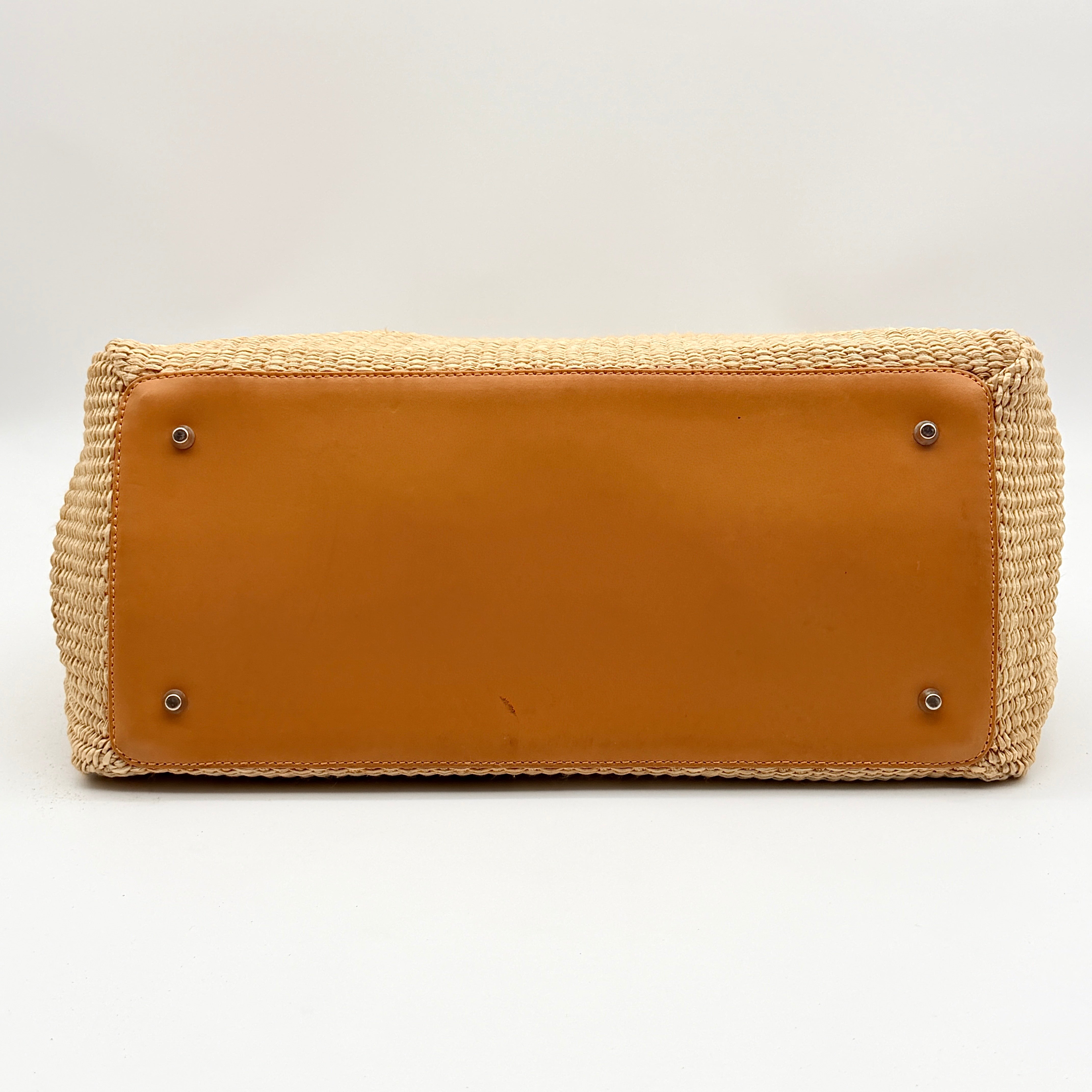 Furla Raffia Leather Tote Bag Tan