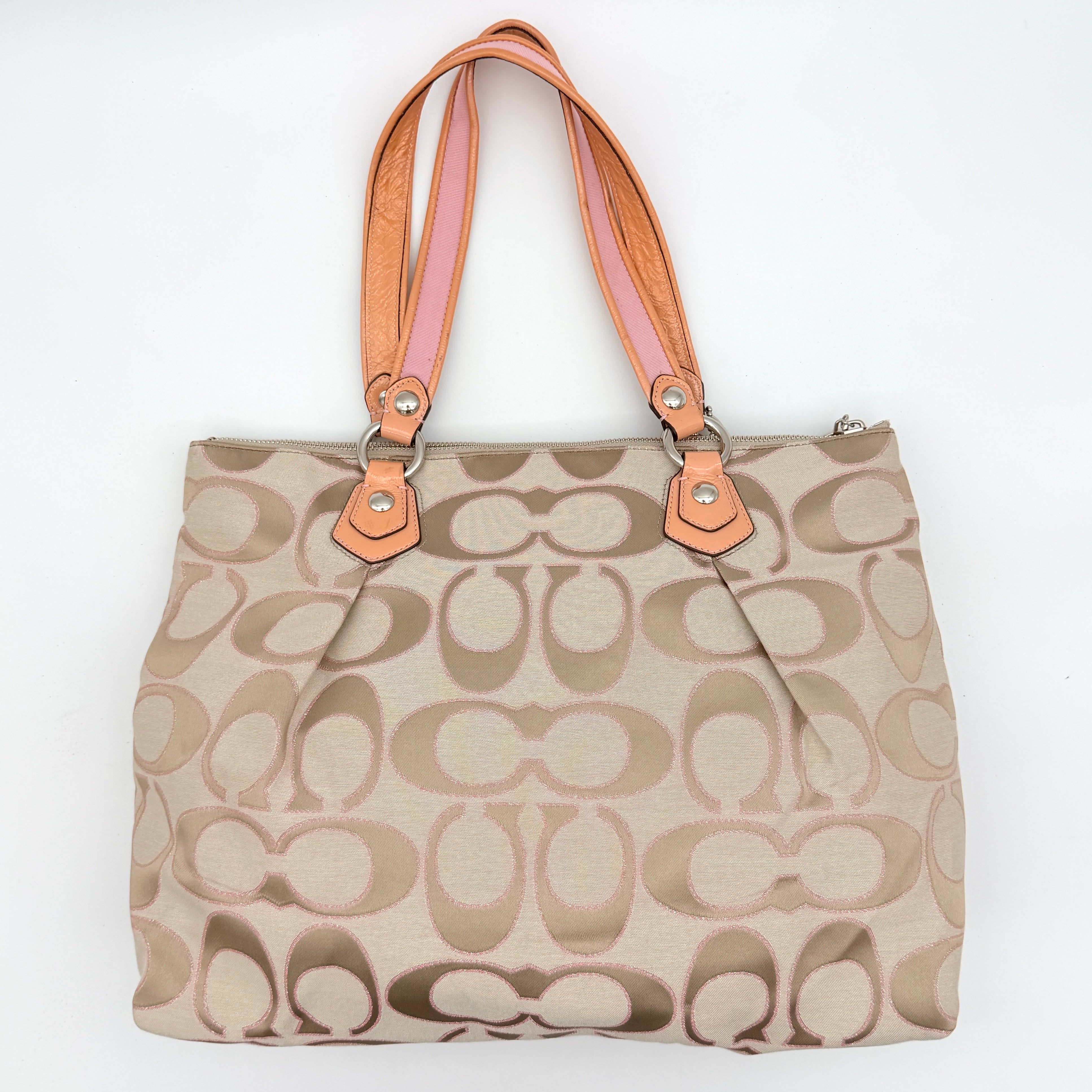 Coach Signature Poppy Shoulder Bag Beige/Pink