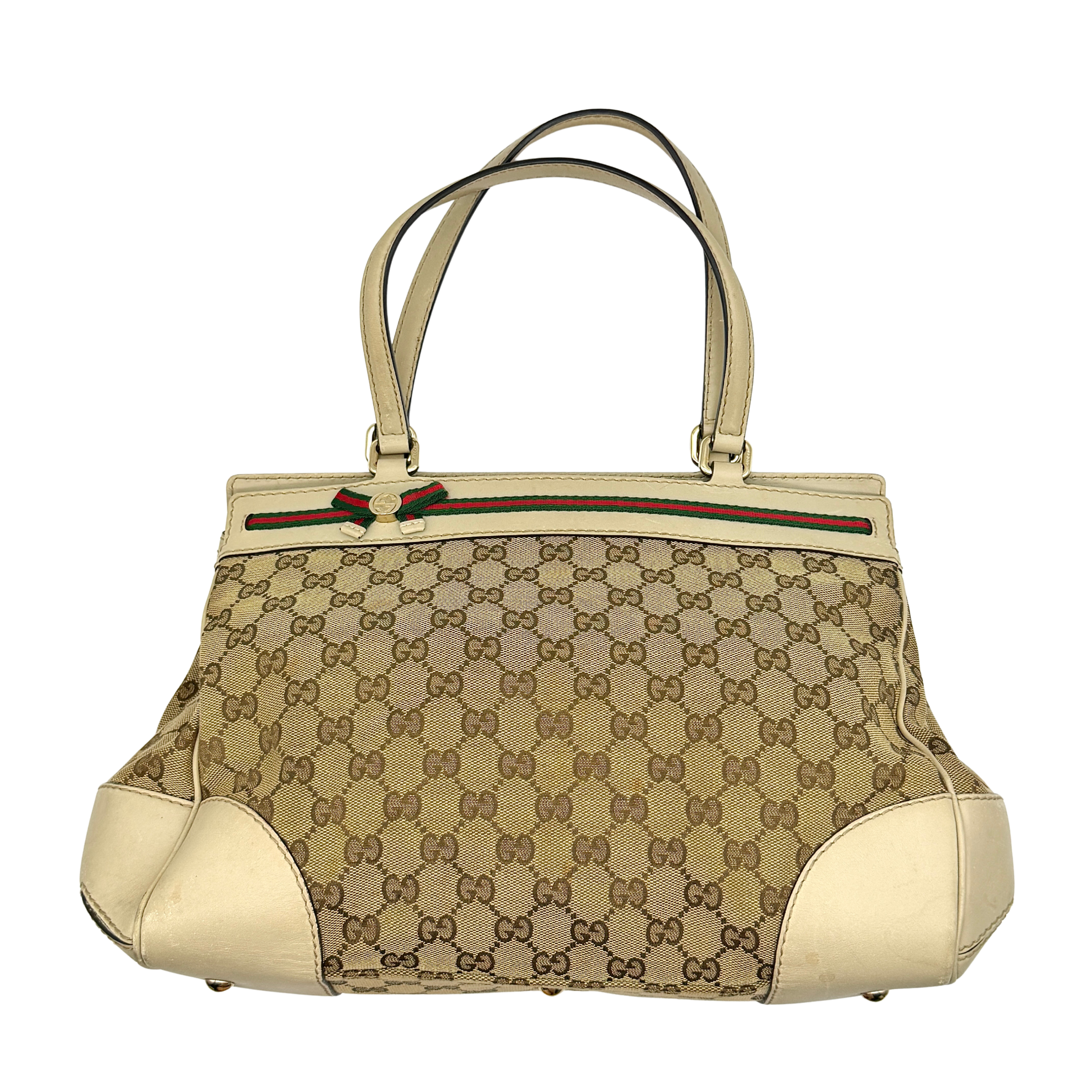 Gucci GG Monogram Ribbon Shoulder Bag Beige/White