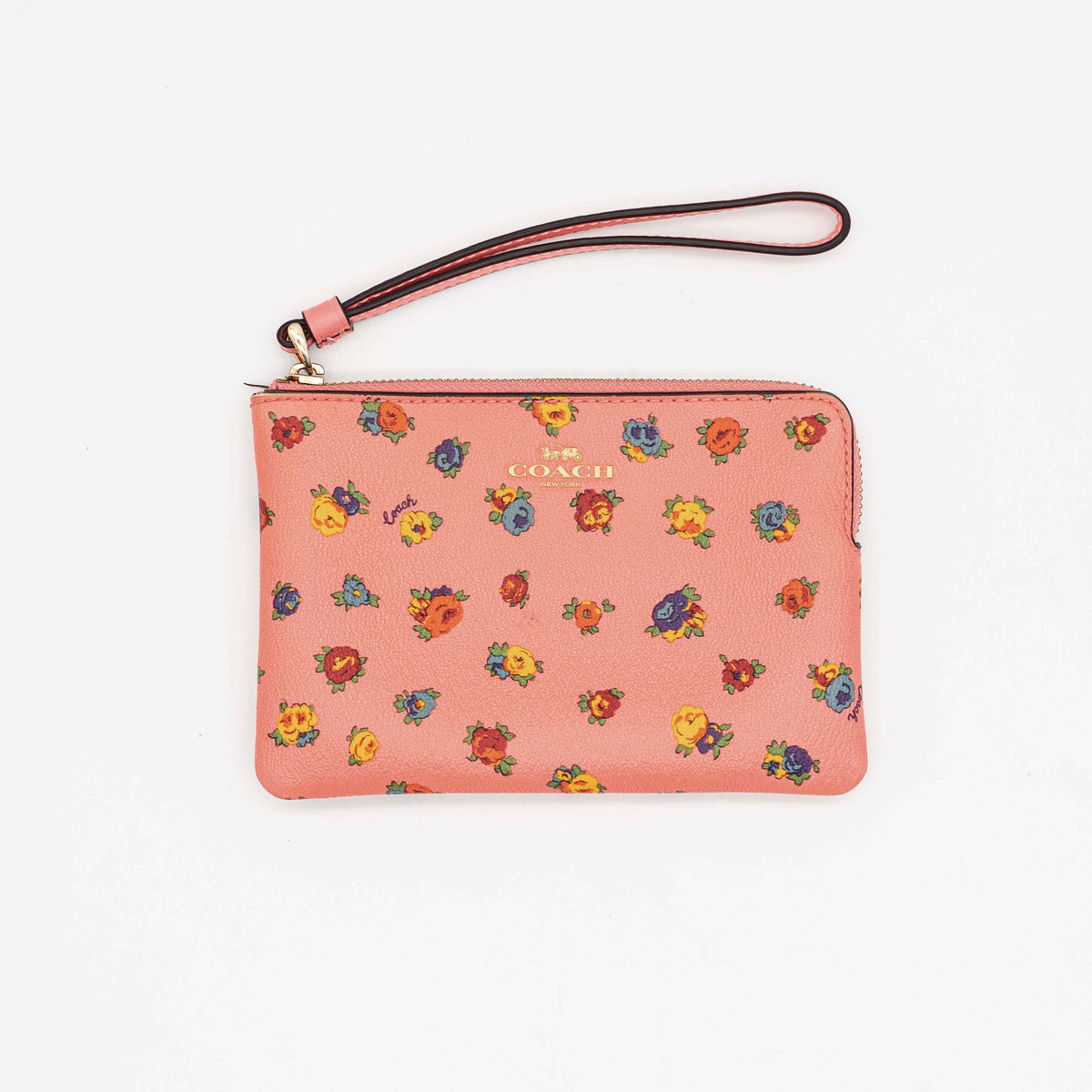 Coach Floral Corner Zip Wristlet Pink