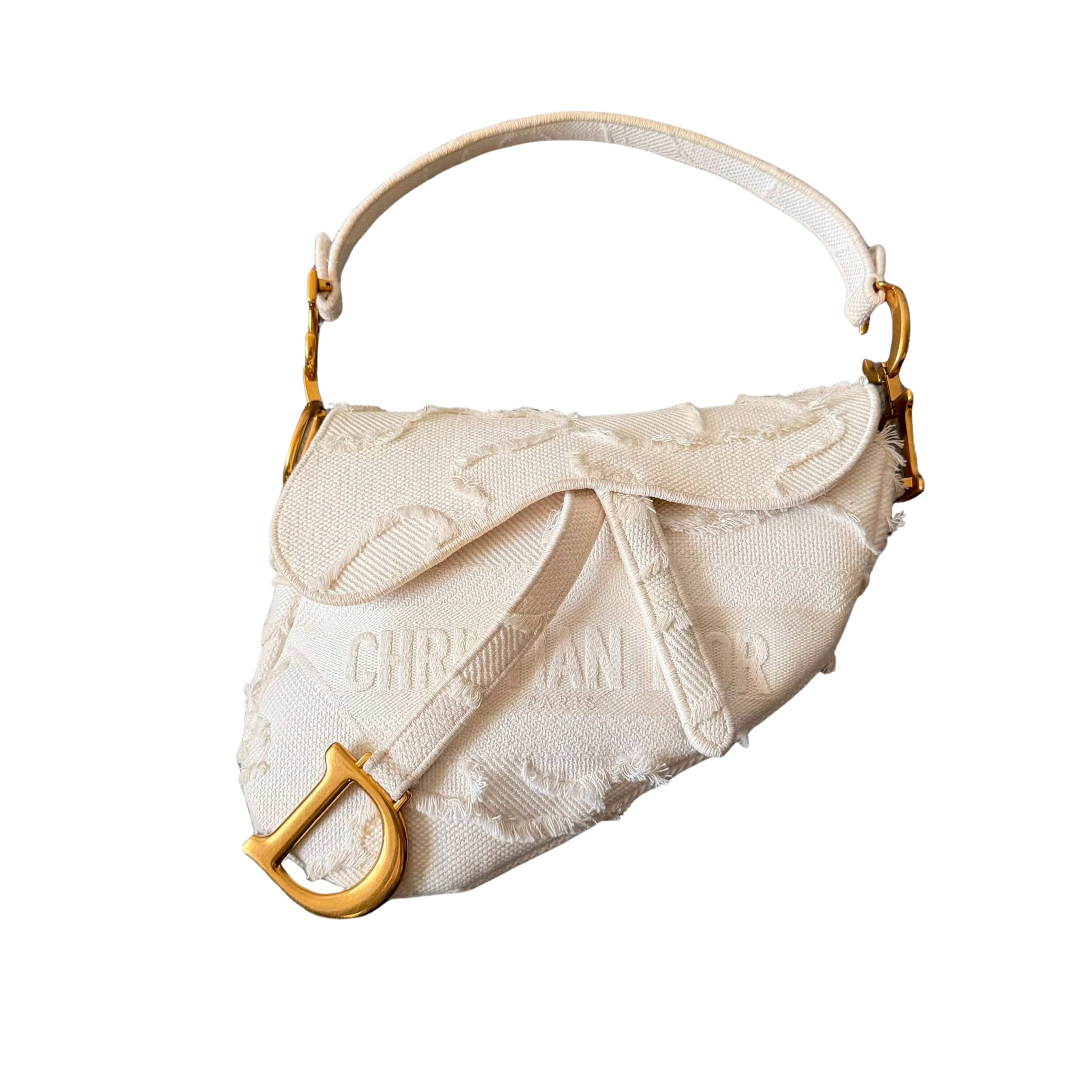 Christian Dior Medium Camouflage Embroidered Saddle Bag White