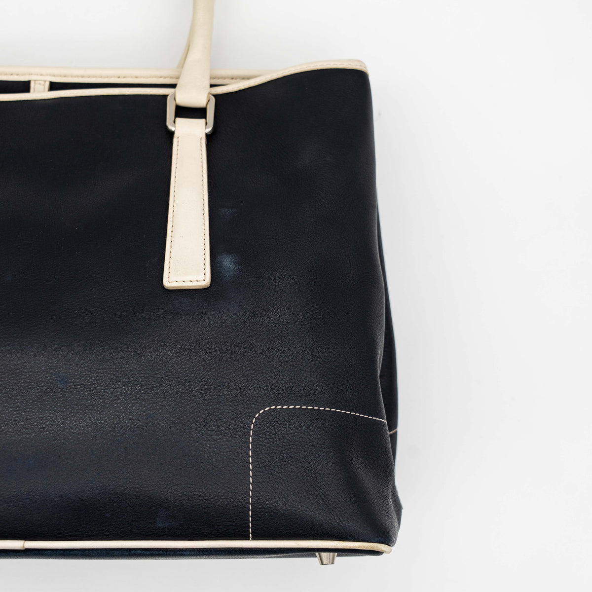 Coach Hampton Leather Shoulder Bag Navy Blue/Ivory