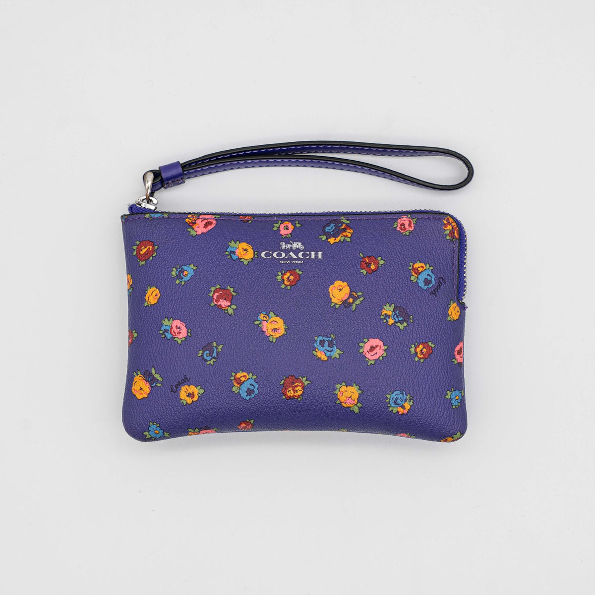 Coach Floral Corner Zip Wristlet Purple