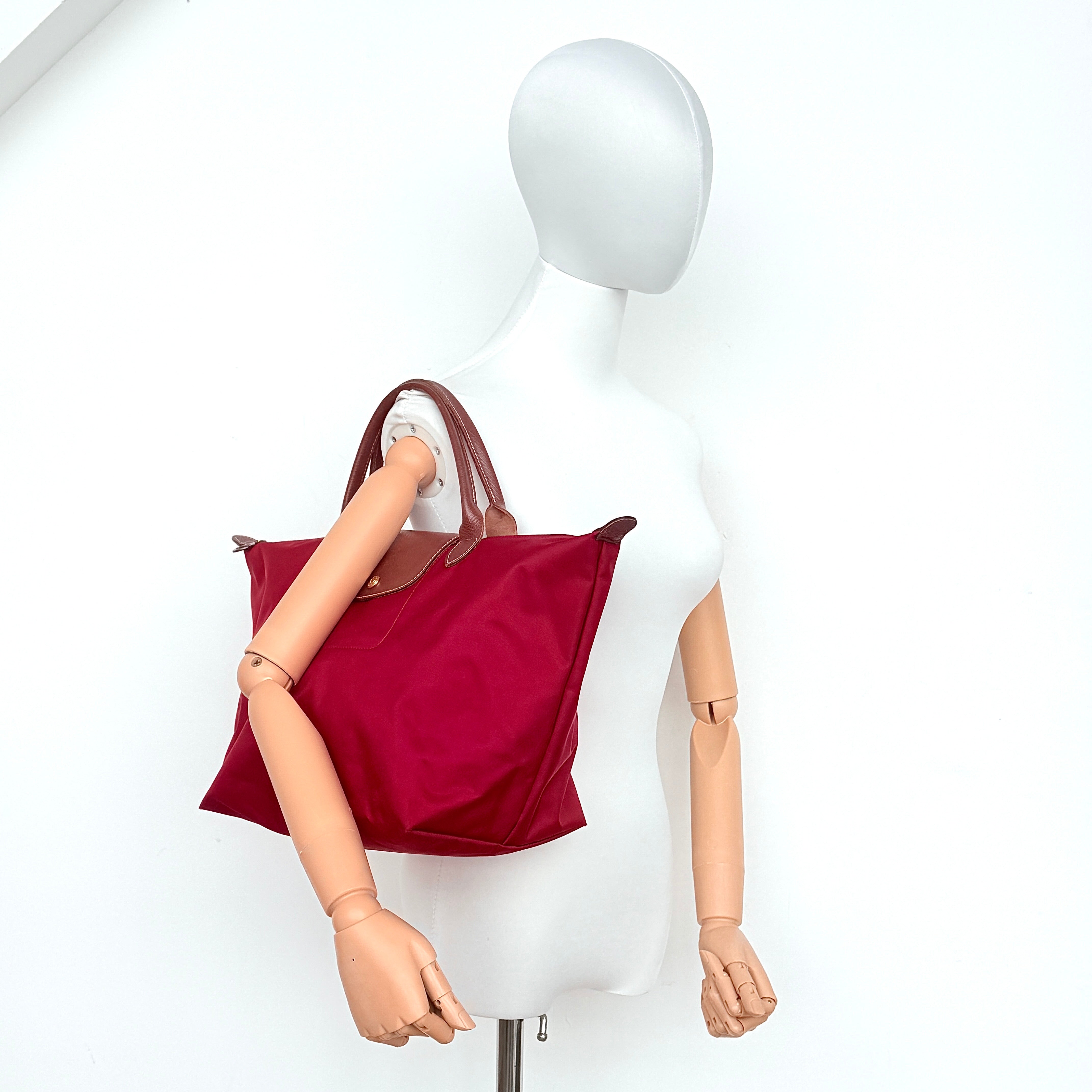 Longchamp Le Pliage Nylon Tote Bag Red/Brown