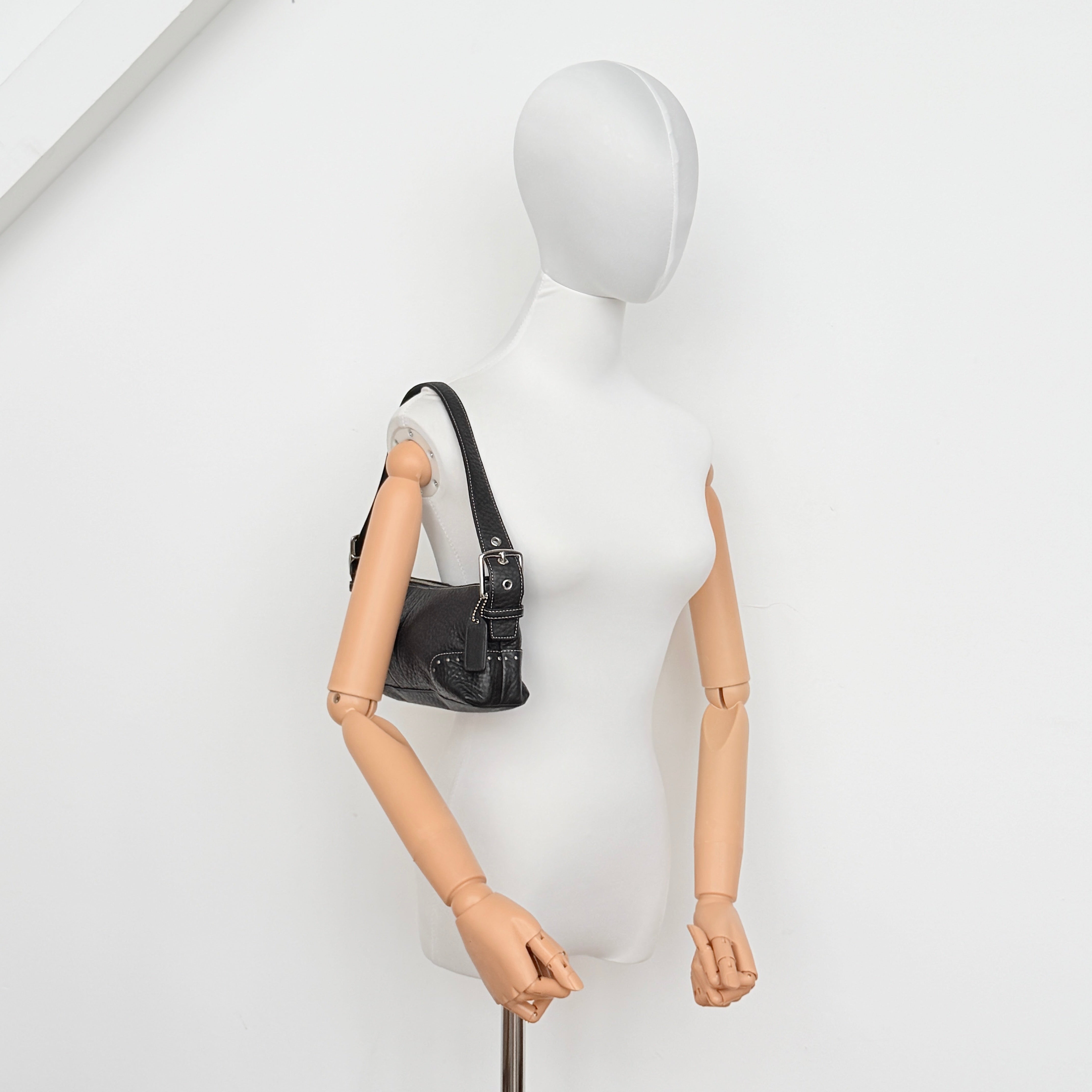 Coach Y2K Hampton Demi Pebbled Baguette Shoulder Bag Black