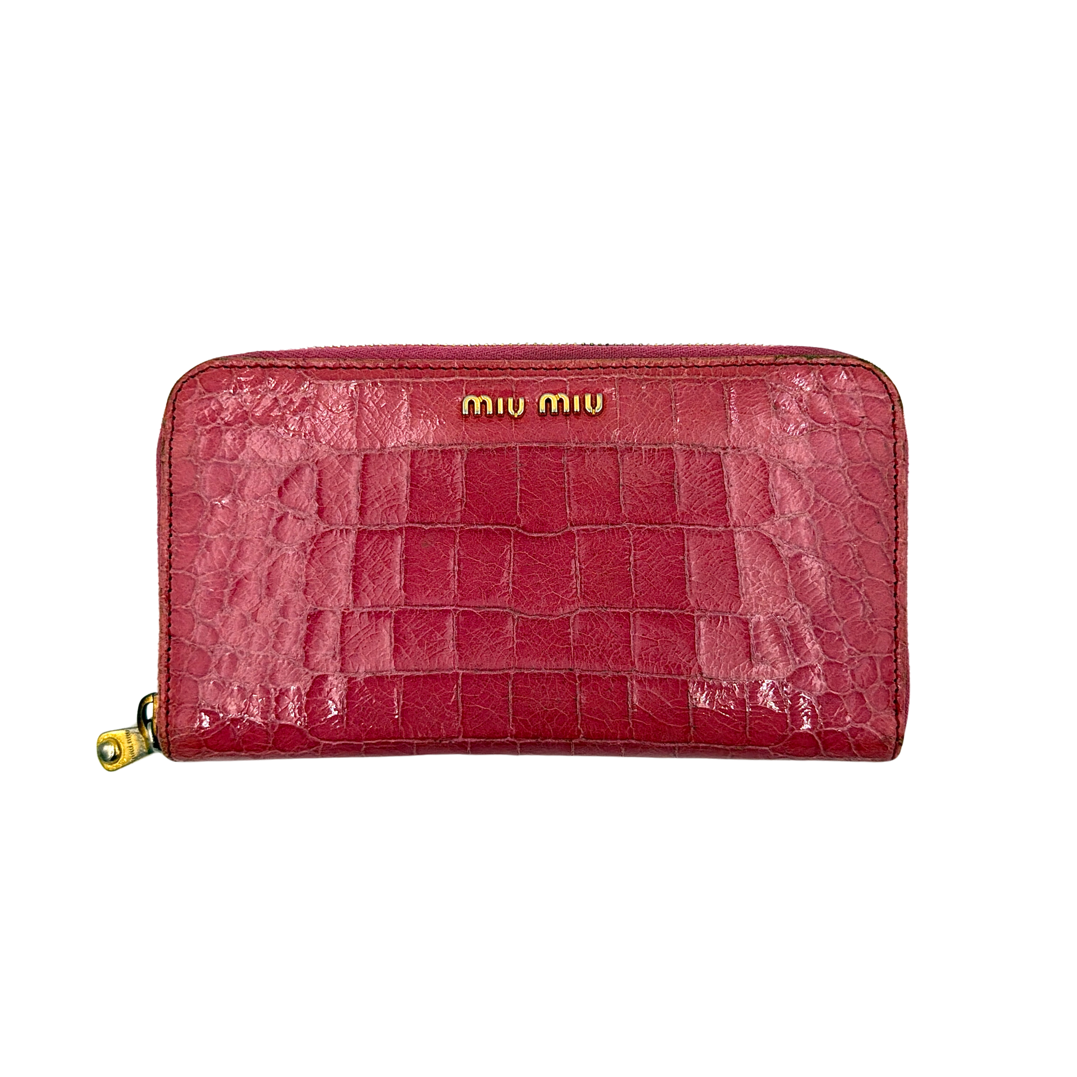 Miu Miu Embossed Logo Long Wallet Pink
