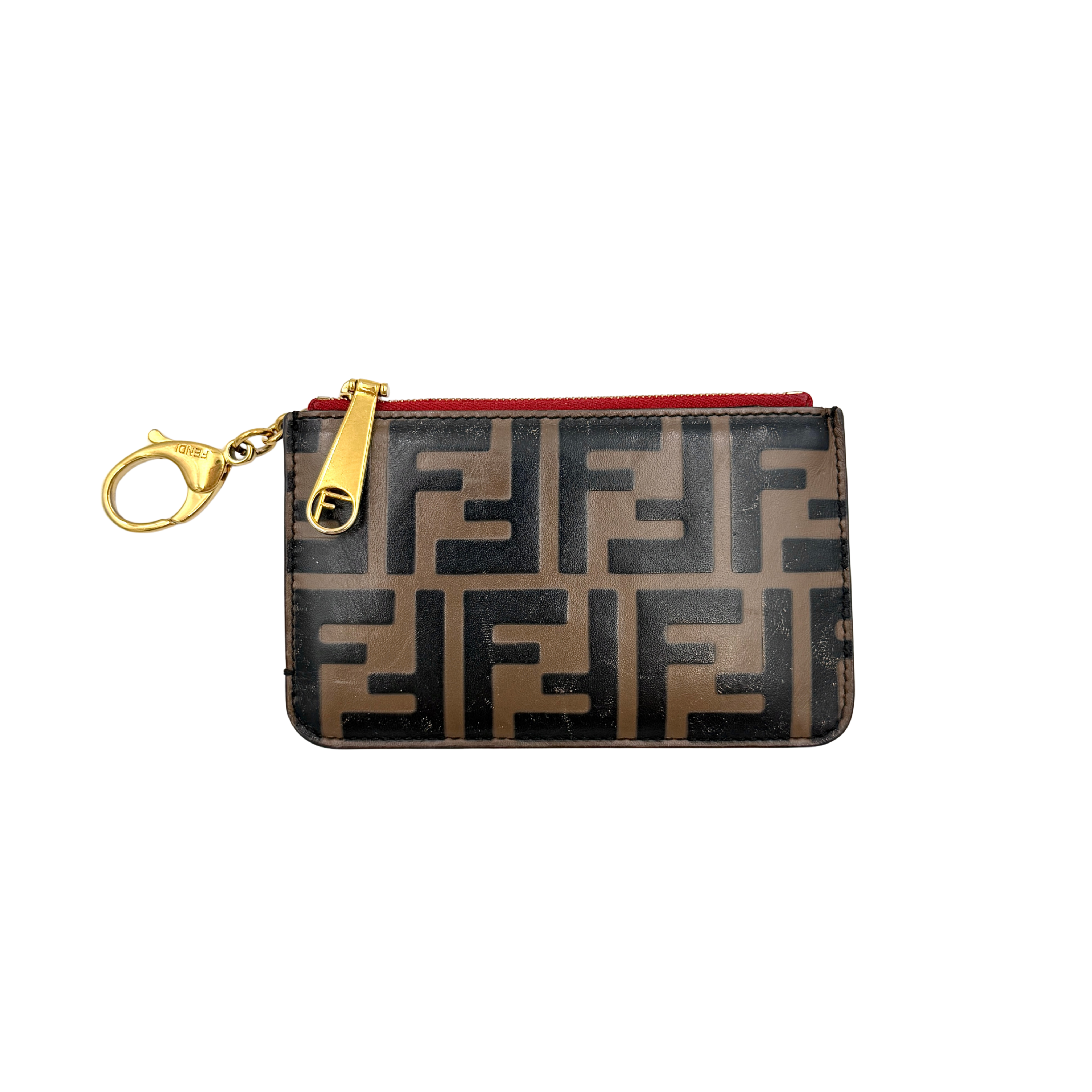 Fendi FF Logo Coin Card Pouch Brown/Red