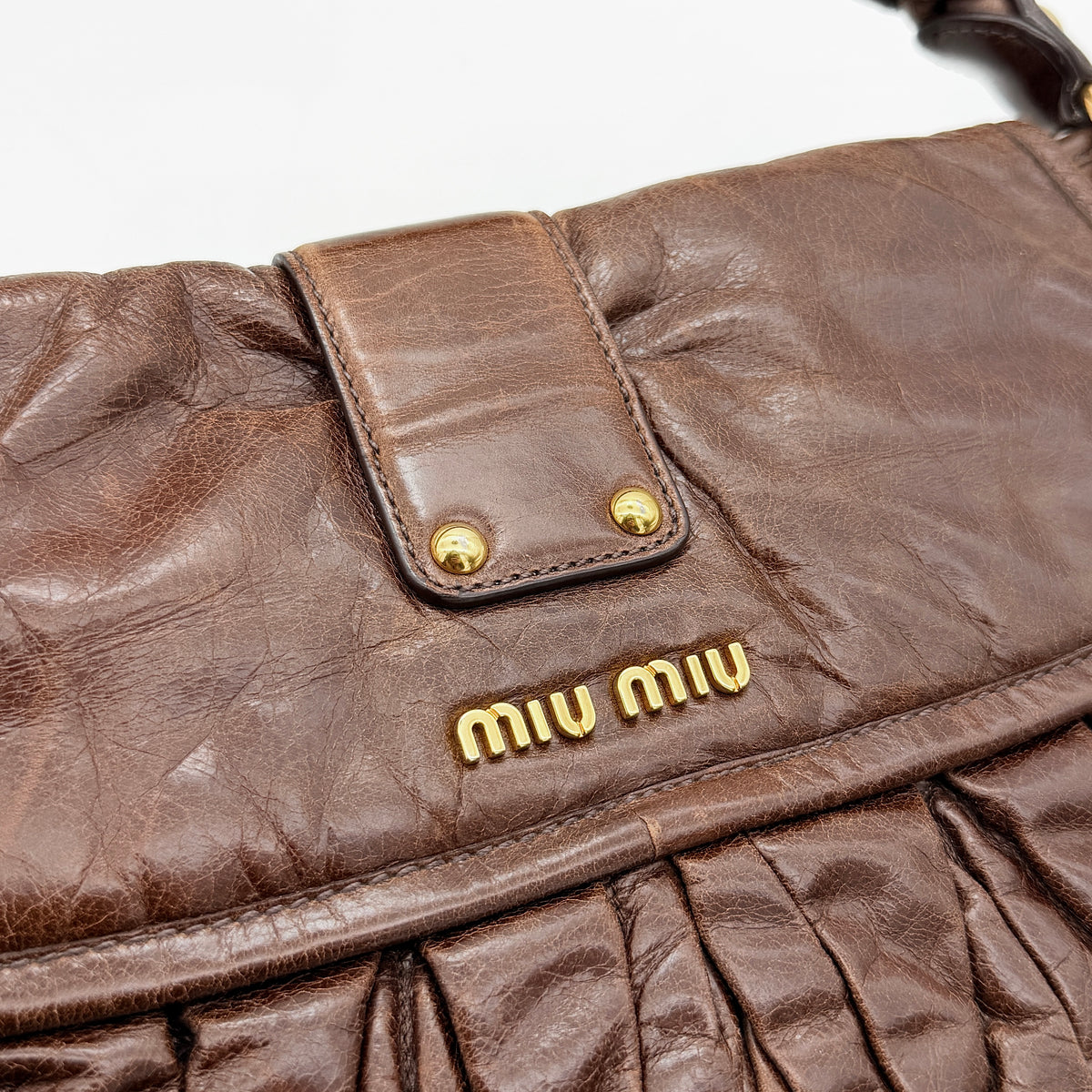 Miu Miu 2Way Matelasse Coffer Hobo Shoulder Bag Dark Brown