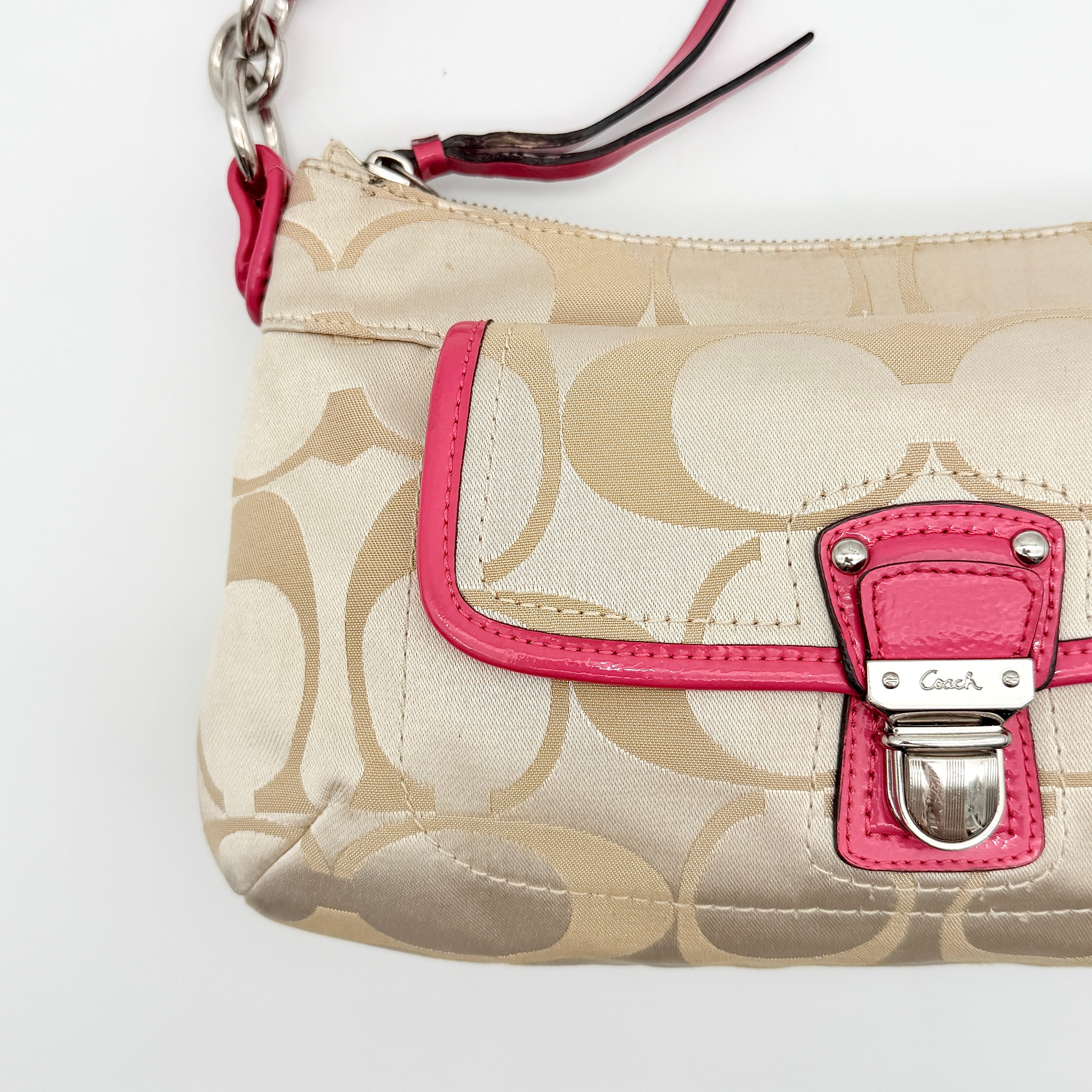 Coach 2Way Signature Shoulder Bag Beige/Pink