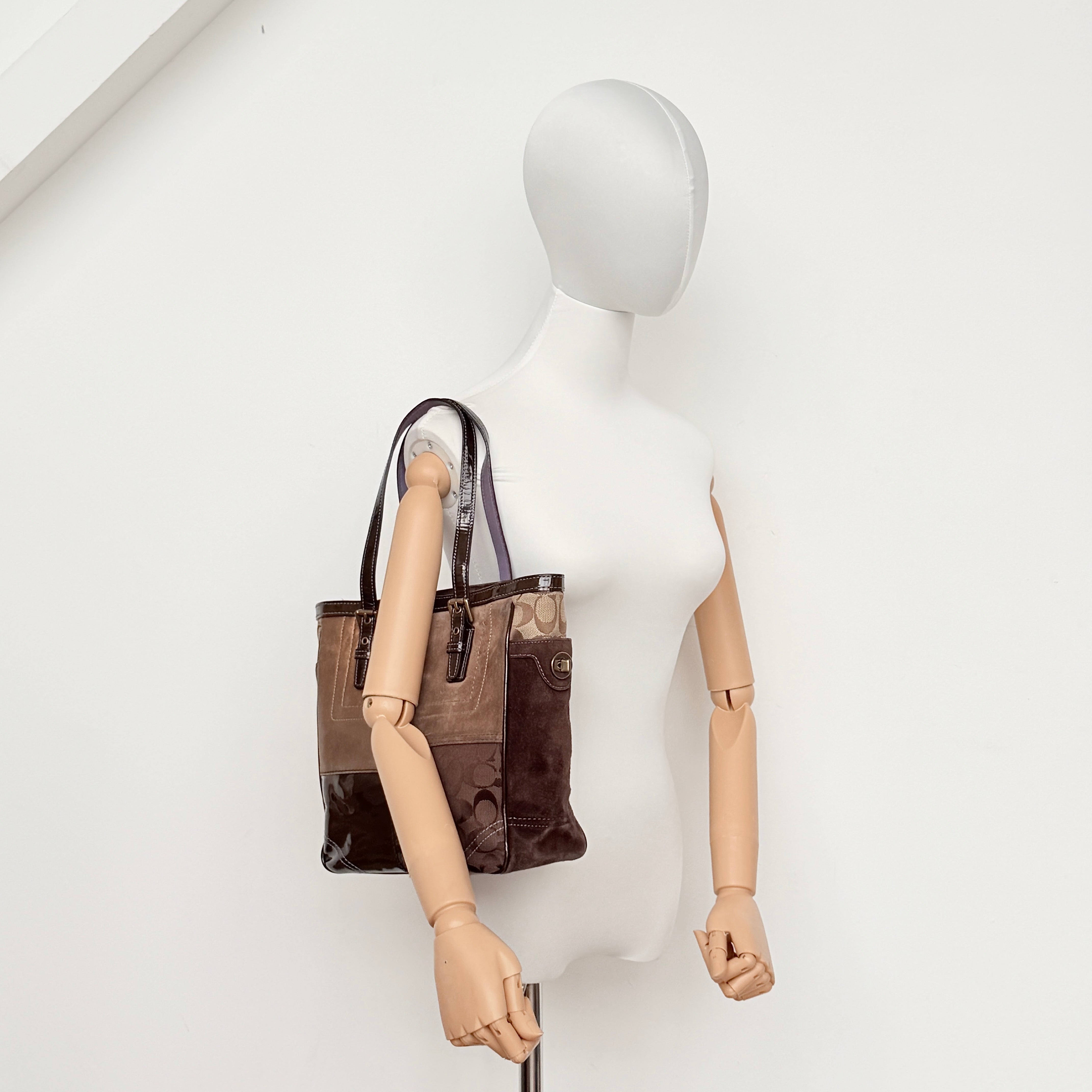 Coach Y2K Signature Patchwork Tote Bag Multi-Brown