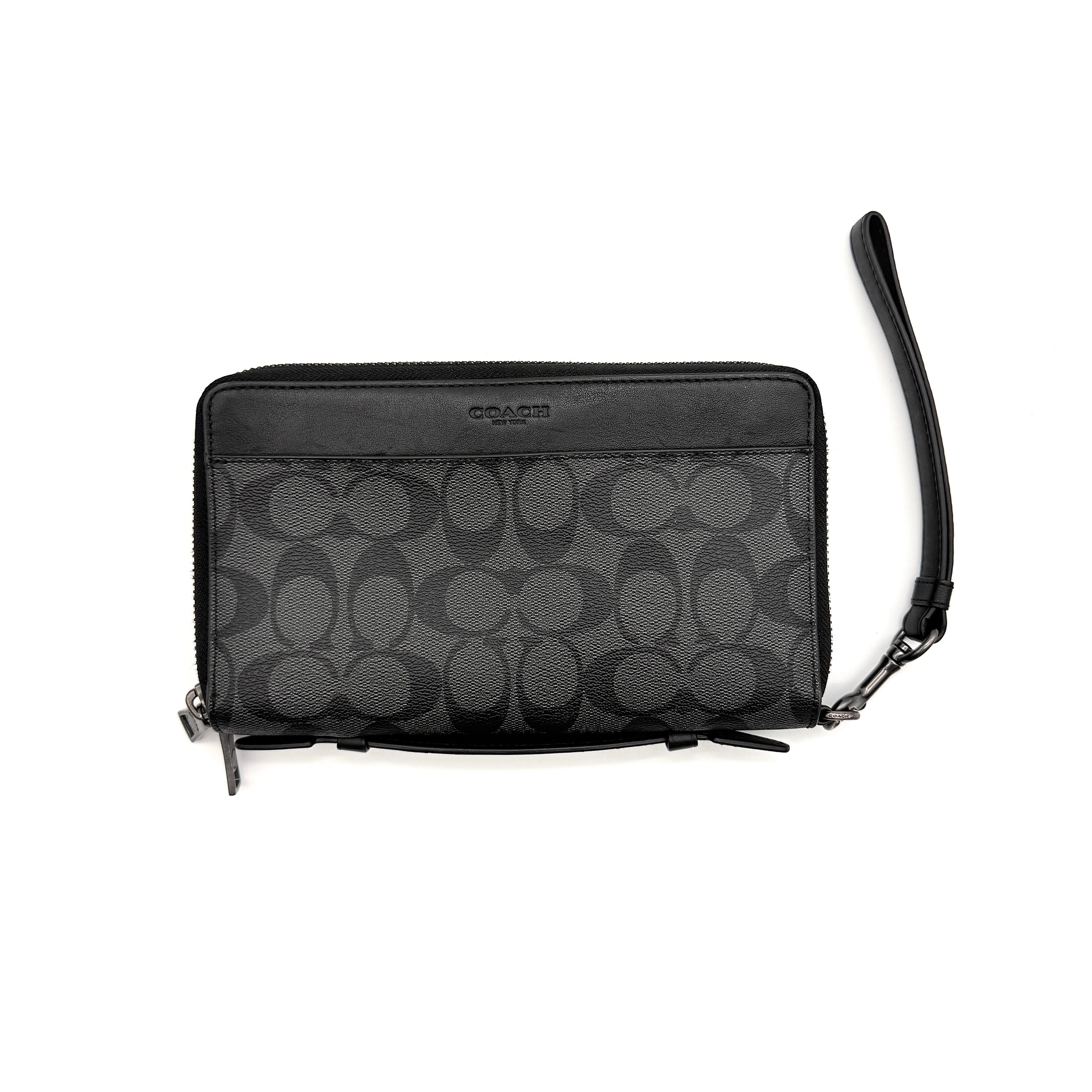 Coach Signature Double Zip Travel Organizer Bag Charcoal Grey/Black