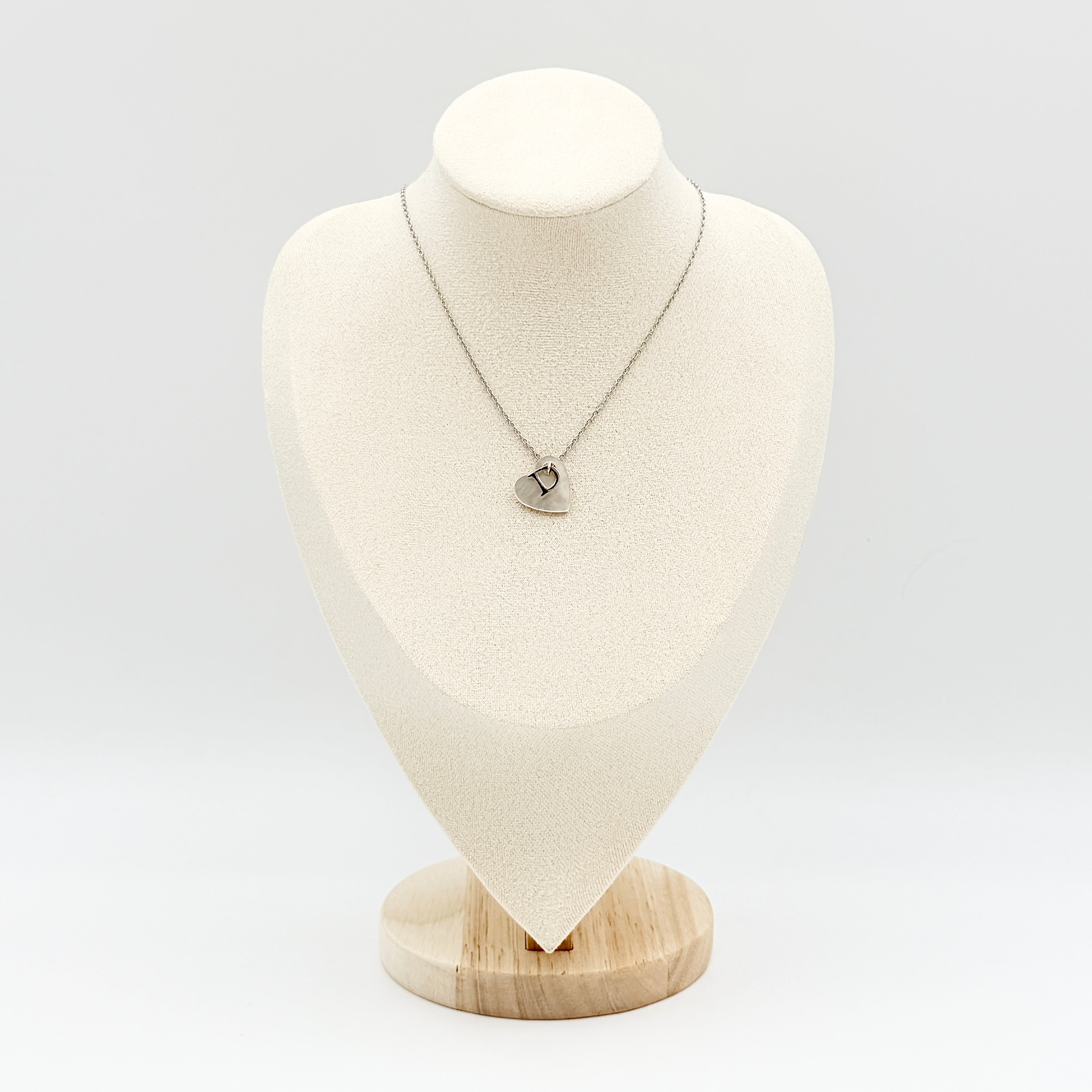 Dior D Logo Heart Mother of Pearl Necklace Silver