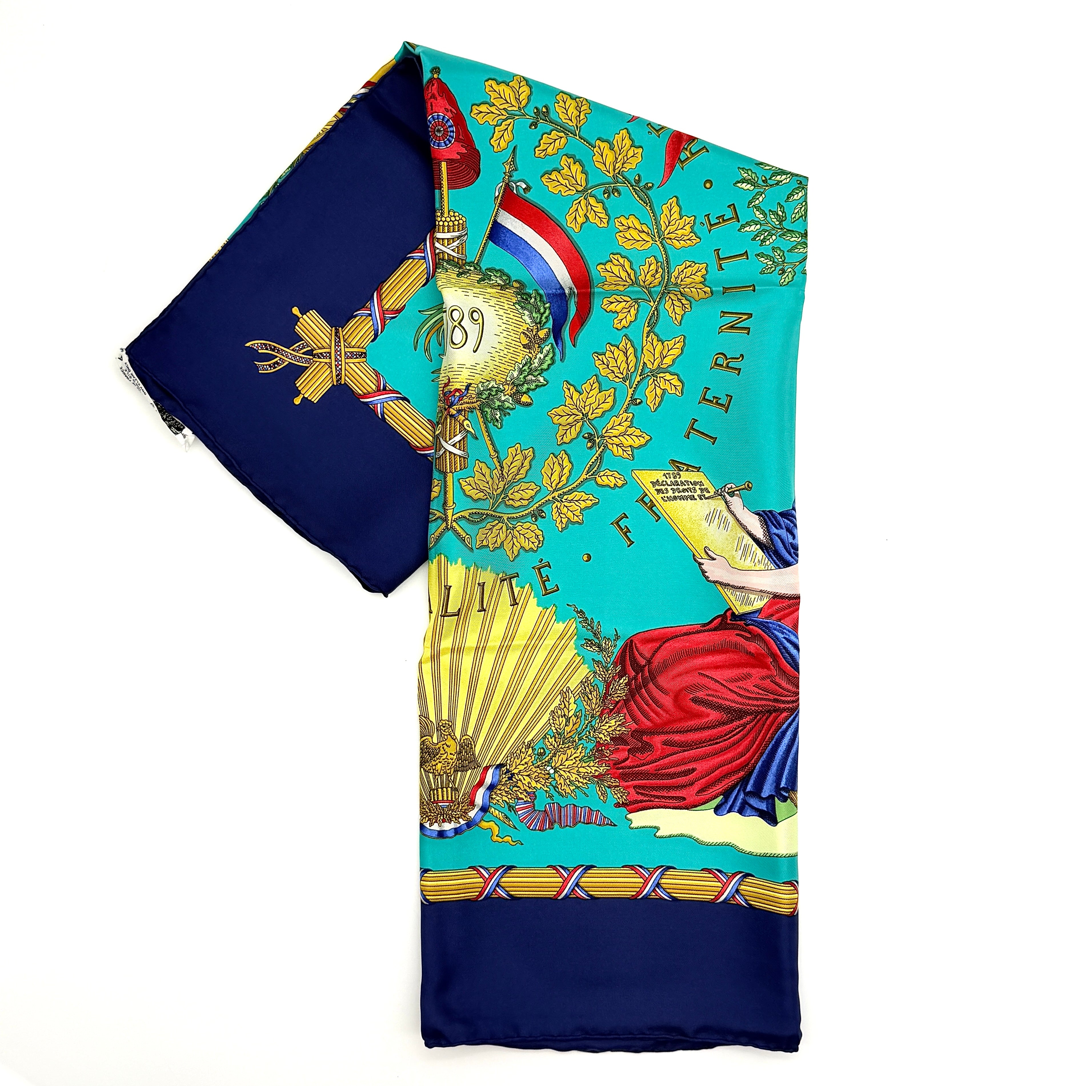 Hermès Liberté Égalité Fraternité Silk Scarf Blue