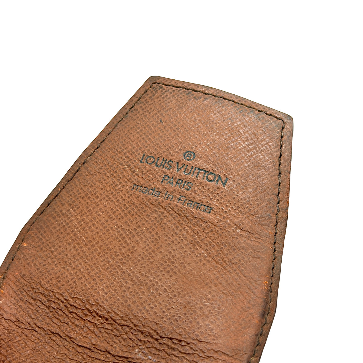 Louis Vuitton Monogram Cigarette Case in brown canvas with flap opening, photographed front-facing on a white background.