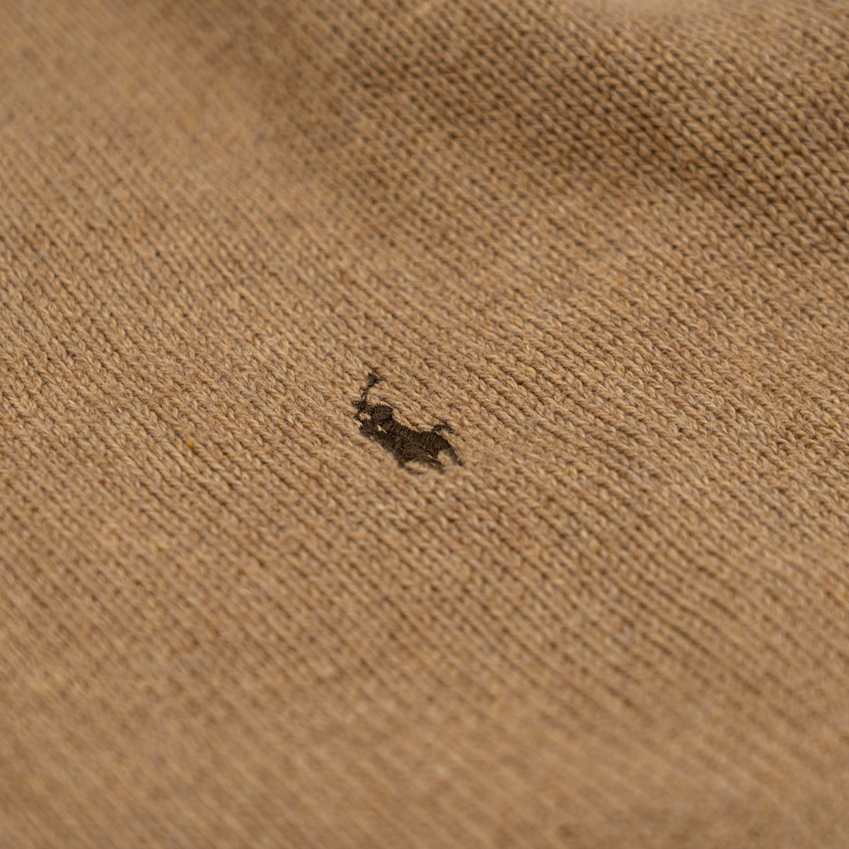 Polo Ralph Lauren brown Pima cotton knit crewneck sweater with embroidered pony logo, displayed flat.