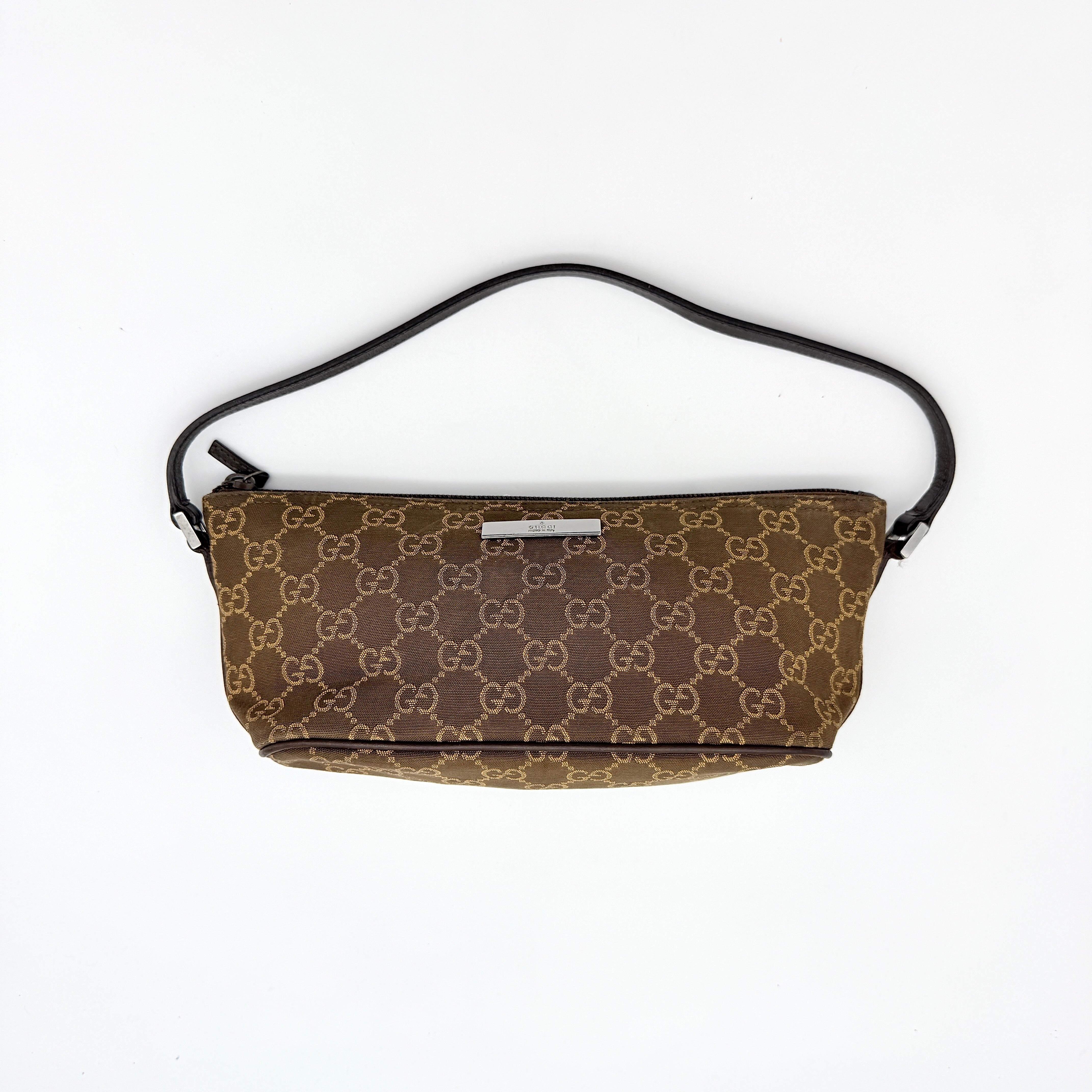 Gucci GG Monogram Pochette Boat Shoulder Bag Brown