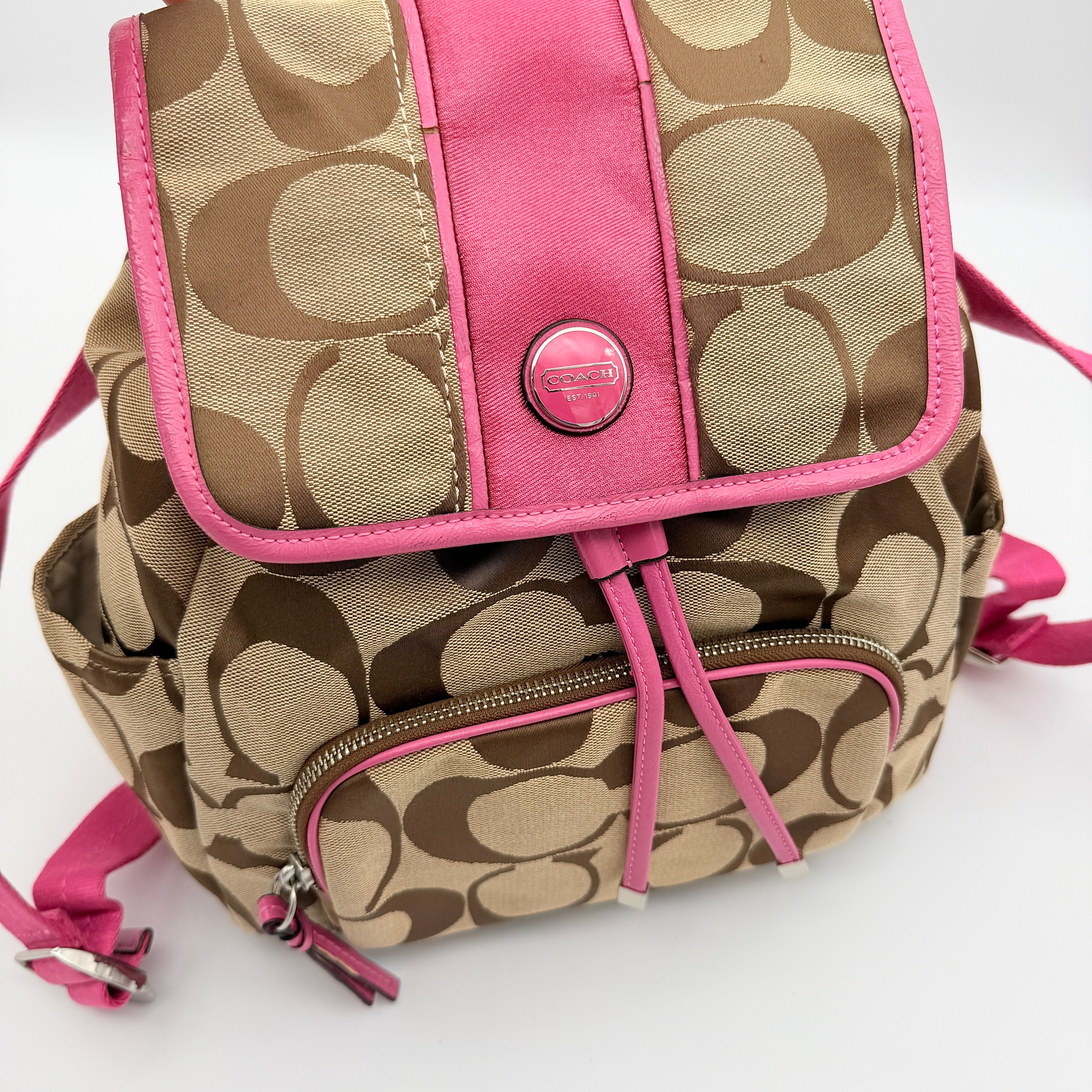 Coach Signature Stripe Mini Backpack Beige/Pink