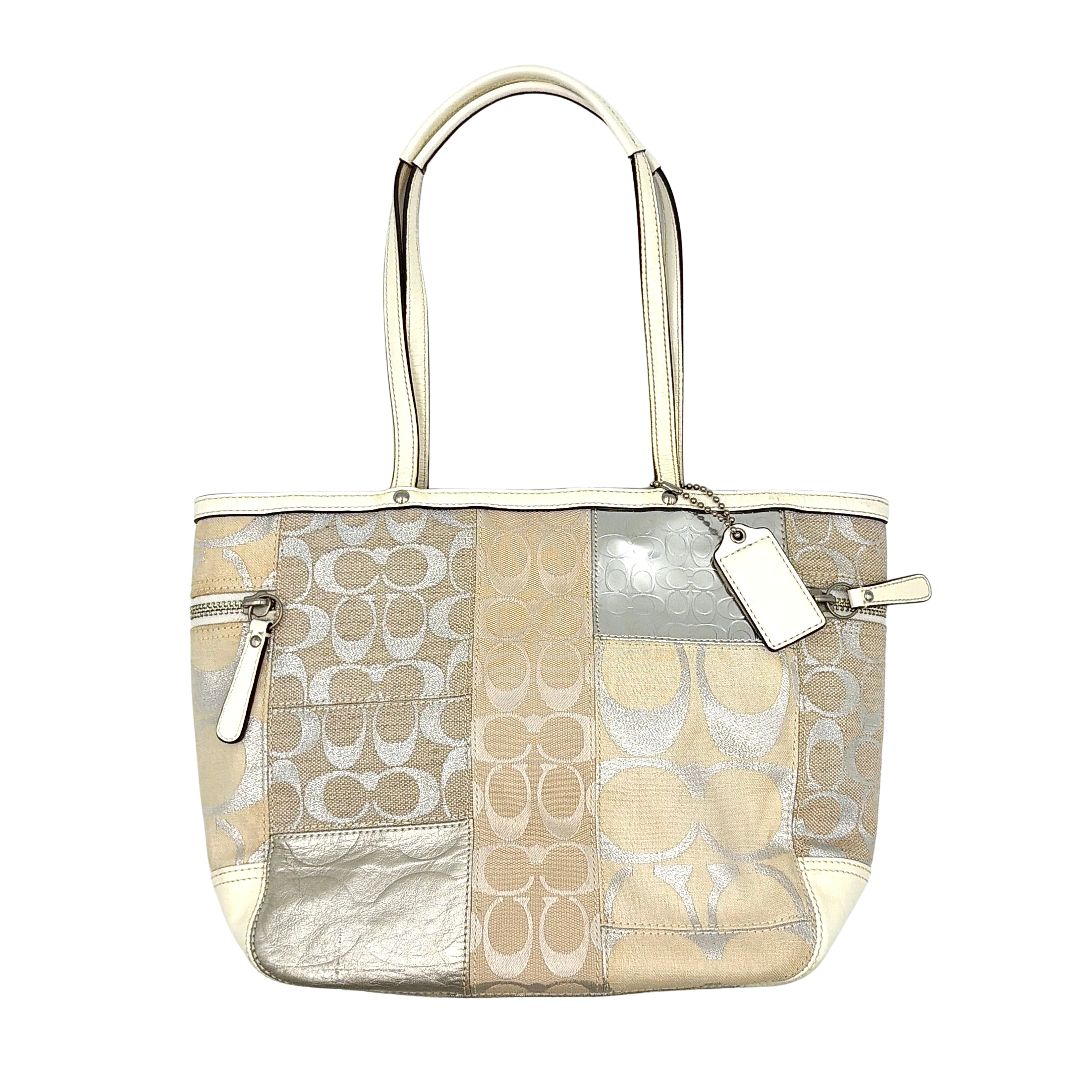 Coach Y2K Signature Patchwork Tote Bag Silver/White