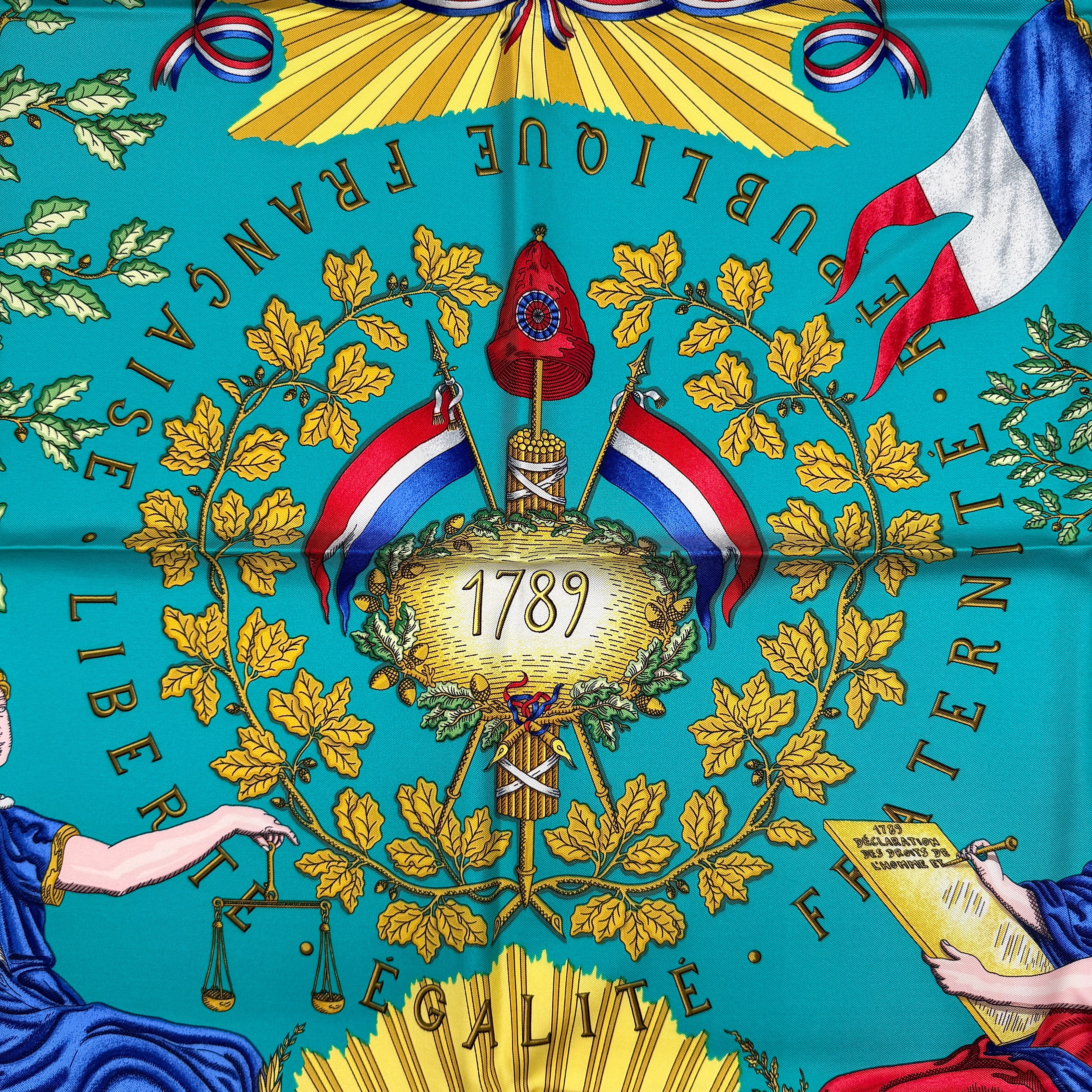 Hermès Liberté Égalité Fraternité Silk Scarf Blue