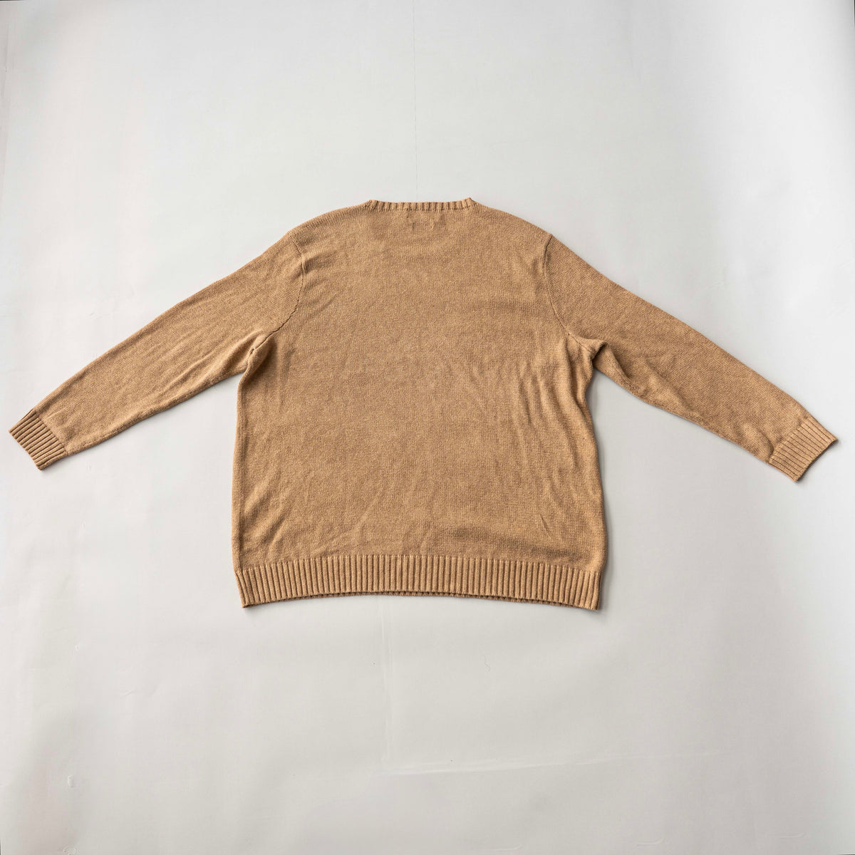 Polo Ralph Lauren brown Pima cotton knit crewneck sweater with embroidered pony logo, displayed flat.