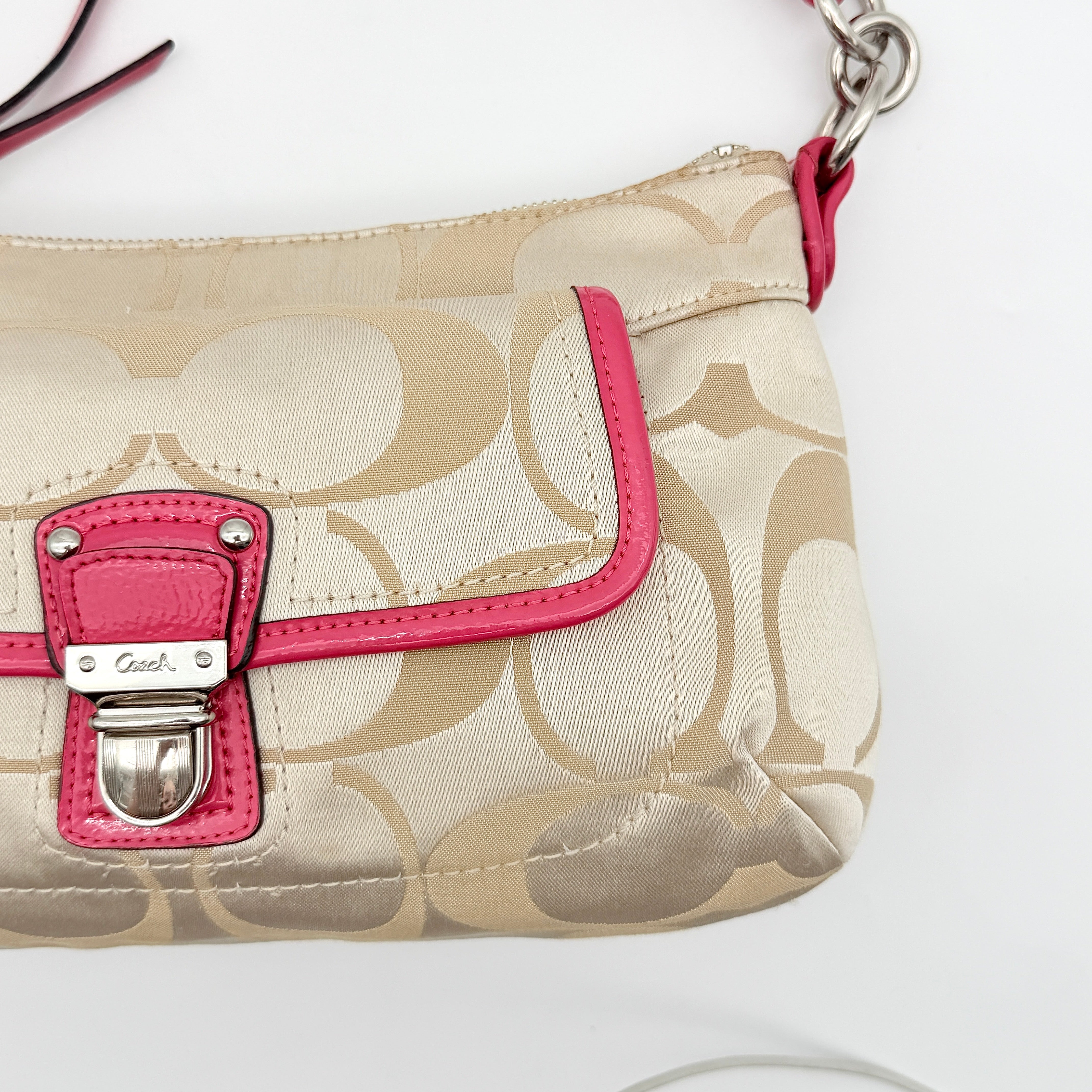 Coach 2Way Signature Shoulder Bag Beige/Pink
