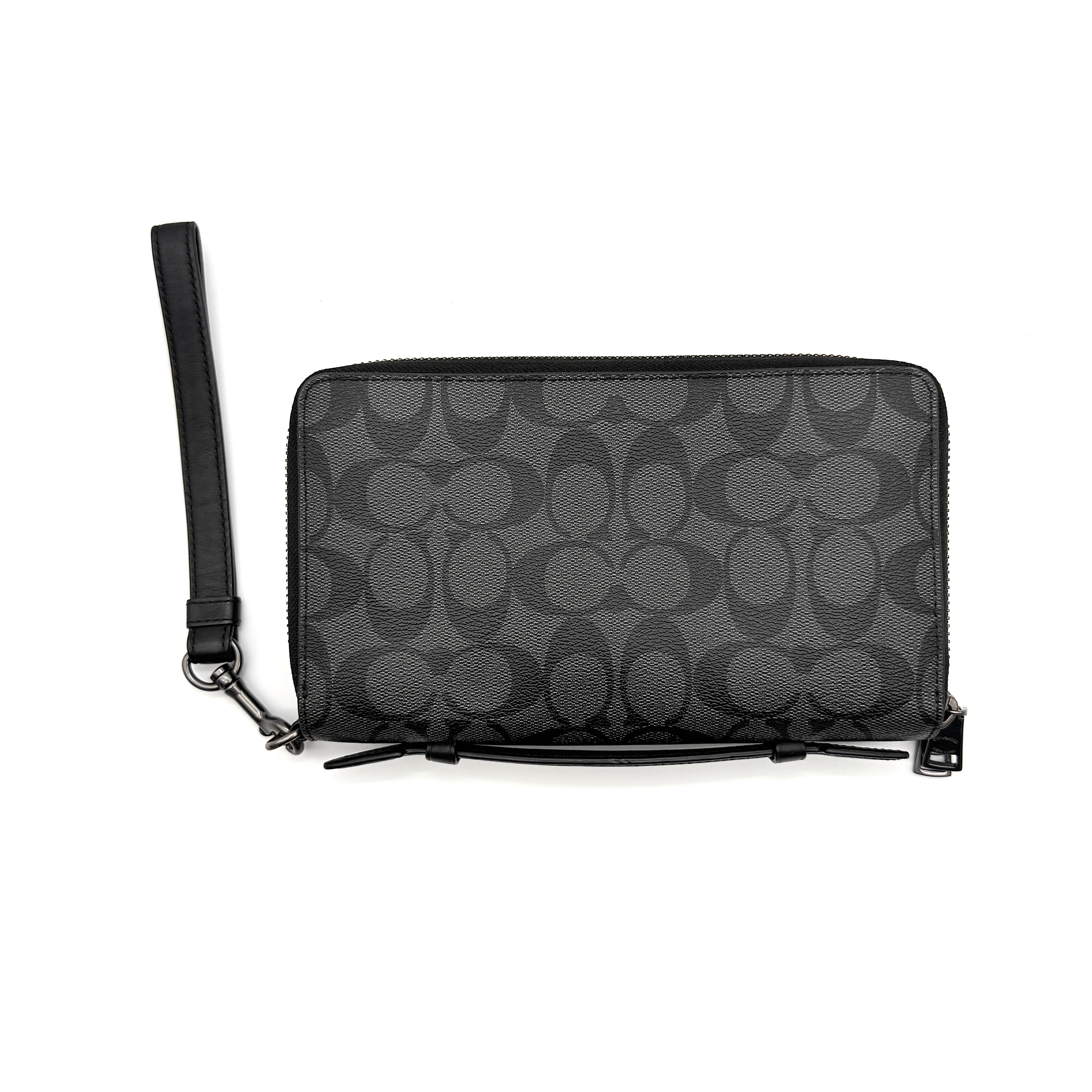 Coach Signature Double Zip Travel Organizer Bag Charcoal Grey/Black