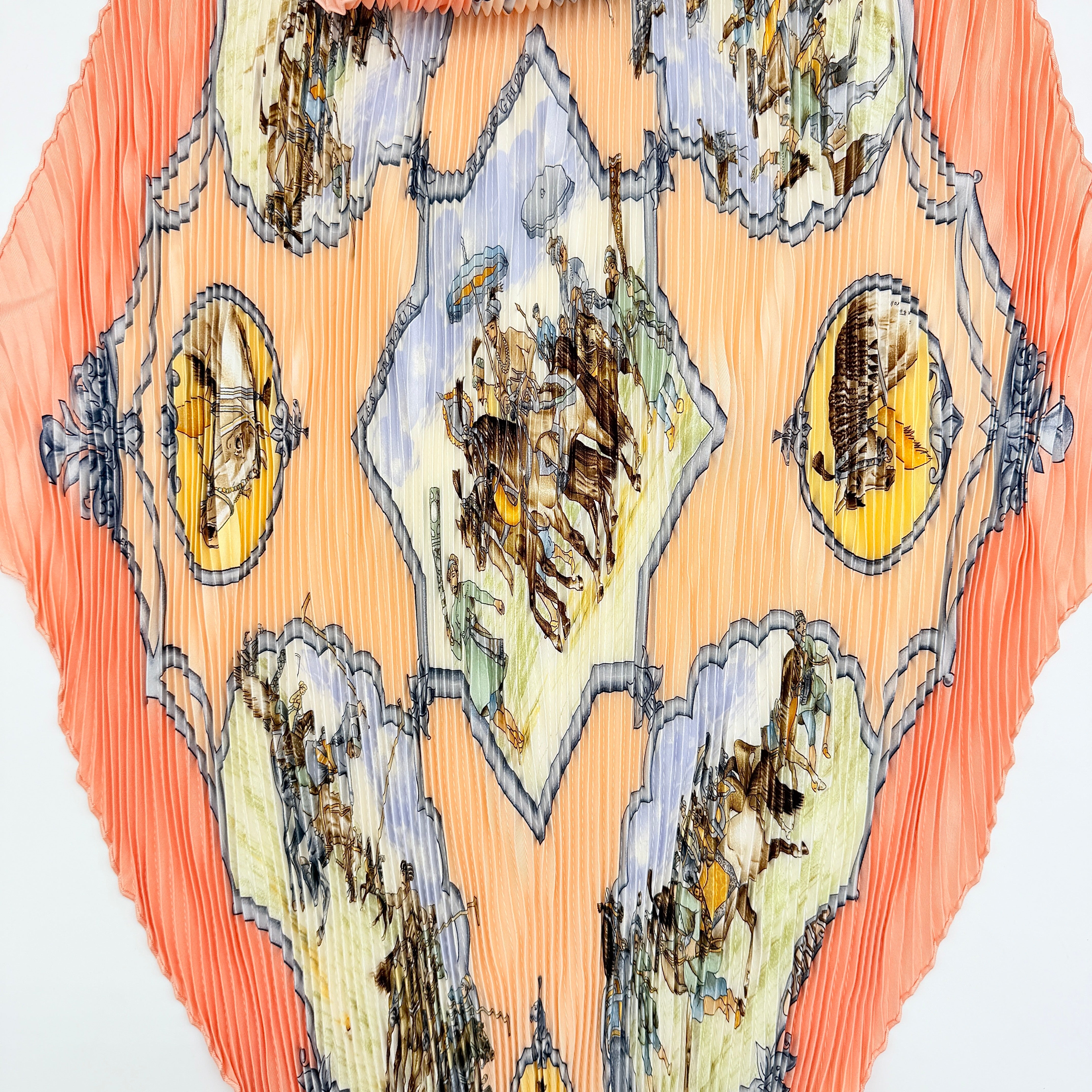 Hermès Les Chevaux Des Moghols Pleated Silk Scarf Pink