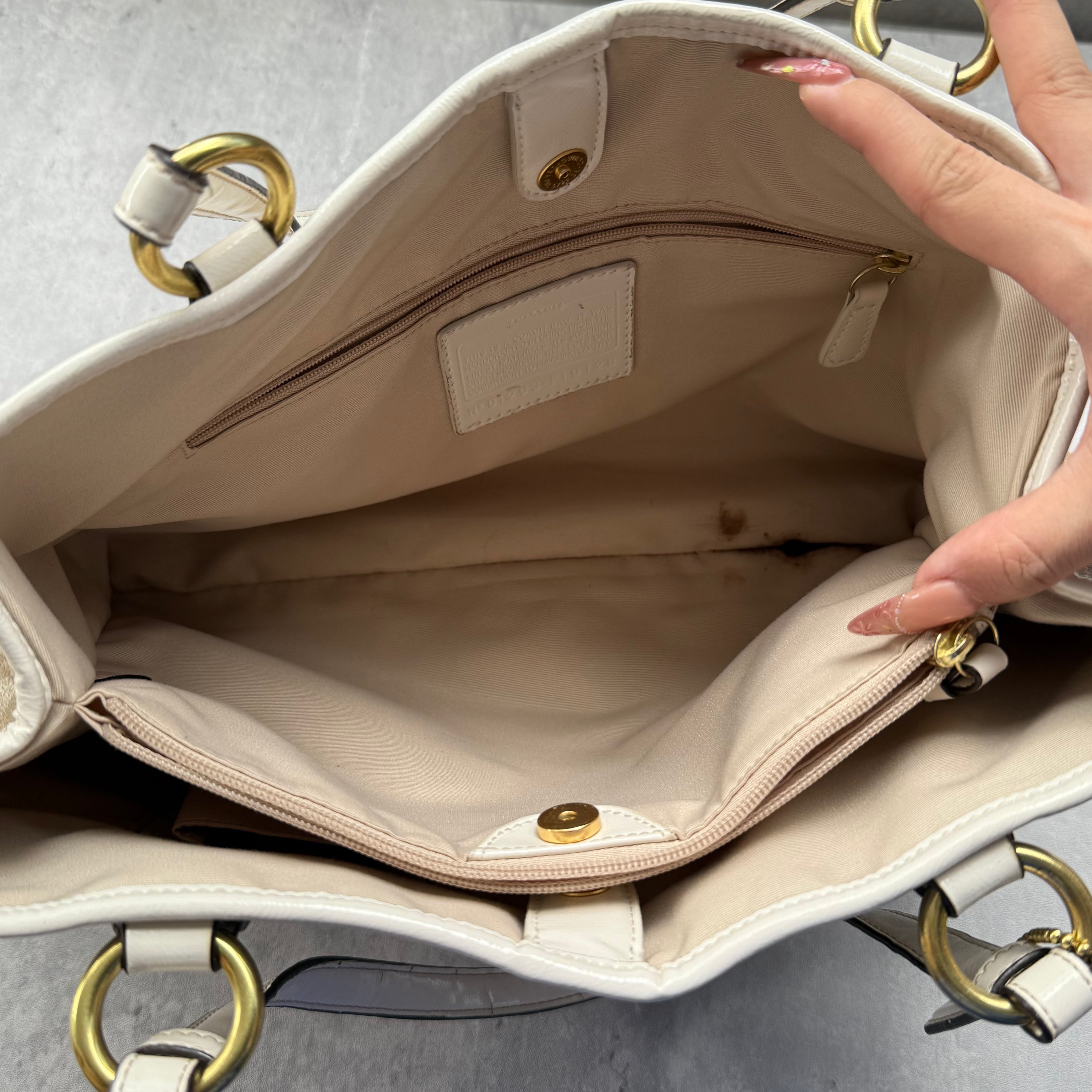 Coach Signature Heritage Stripe Tote Bag Pink/Beige