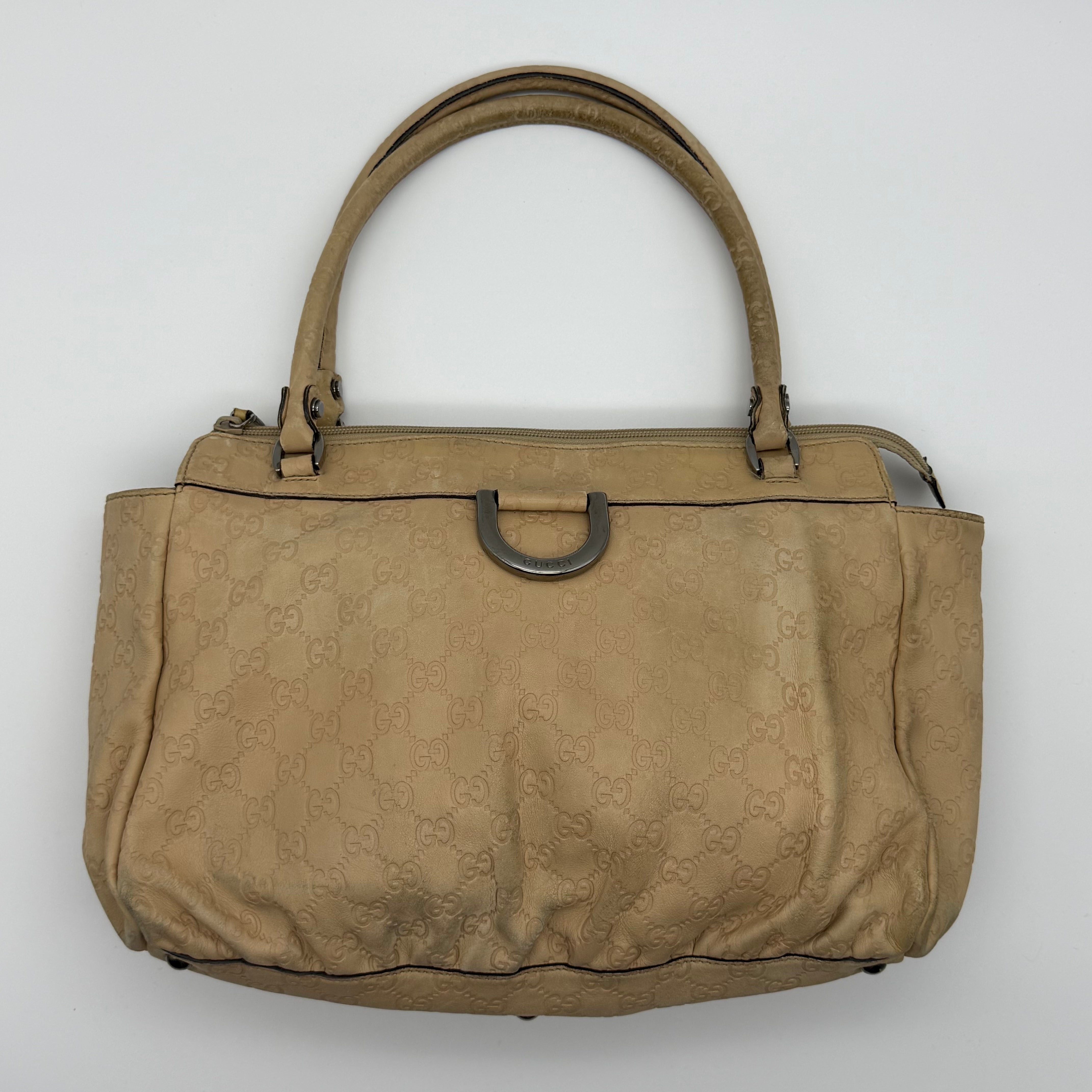 Gucci GG monogram D-Ring shoulder bag in cream canvas with leather trim