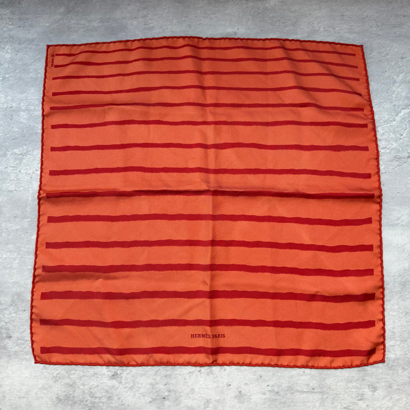 Hermès Paris Stripes Silk Scarf in orange with red stripe detailing, crafted from silk.