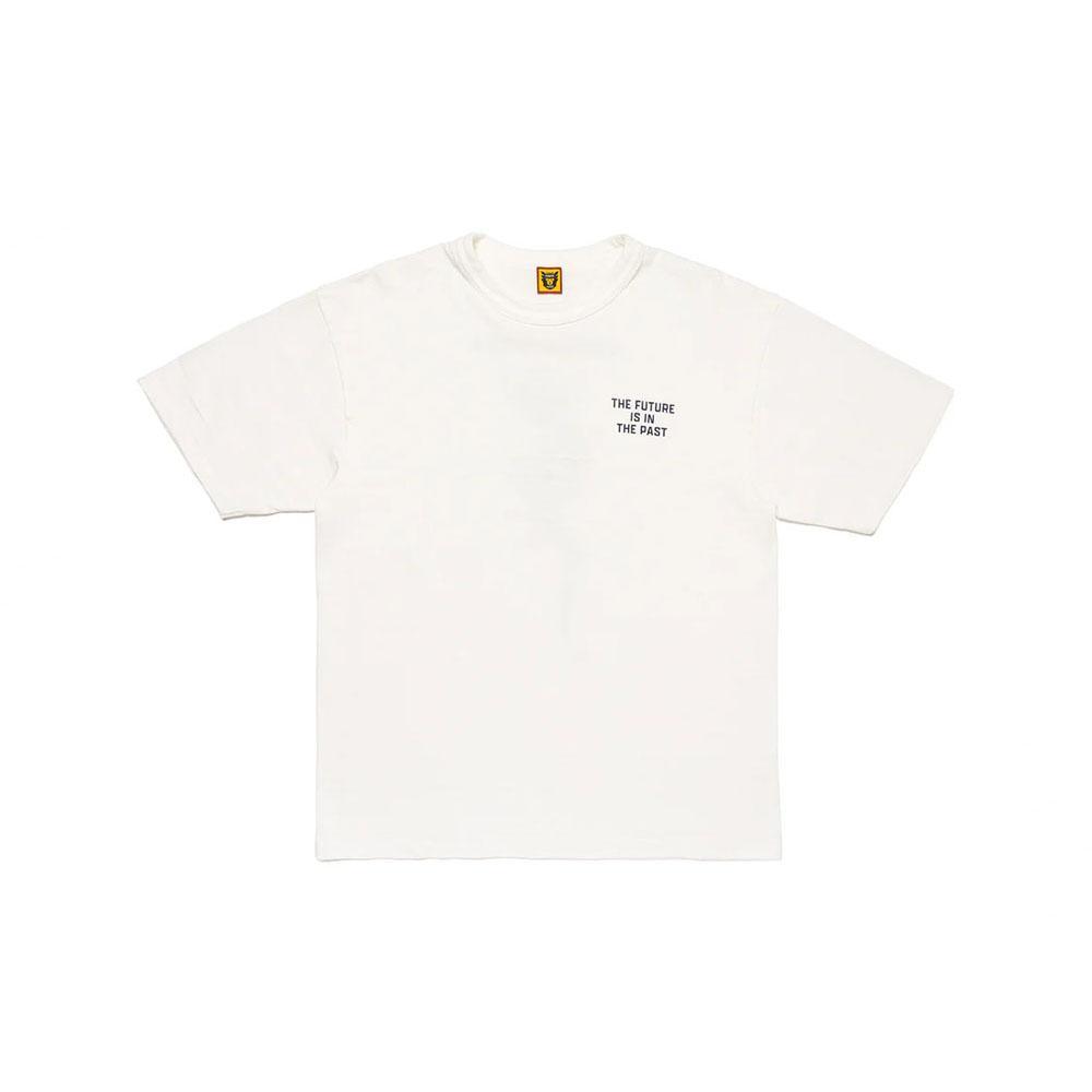Human Made Dragon Backprint T-Shirt White SS24, featuring front “The Future Is In The Past” print and large green dragon graphic on the back.
