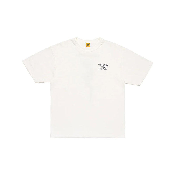 Human Made Dragon Backprint T-Shirt White SS24, featuring front “The Future Is In The Past” print and large green dragon graphic on the back.