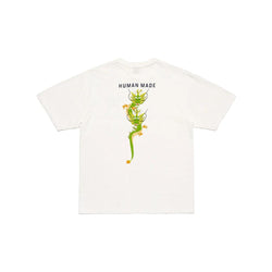 Human Made Dragon Backprint T-Shirt White SS24, featuring front “The Future Is In The Past” print and large green dragon graphic on the back.